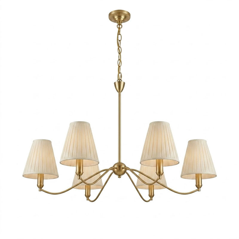Curved Arm Brass Pleated Chandelier