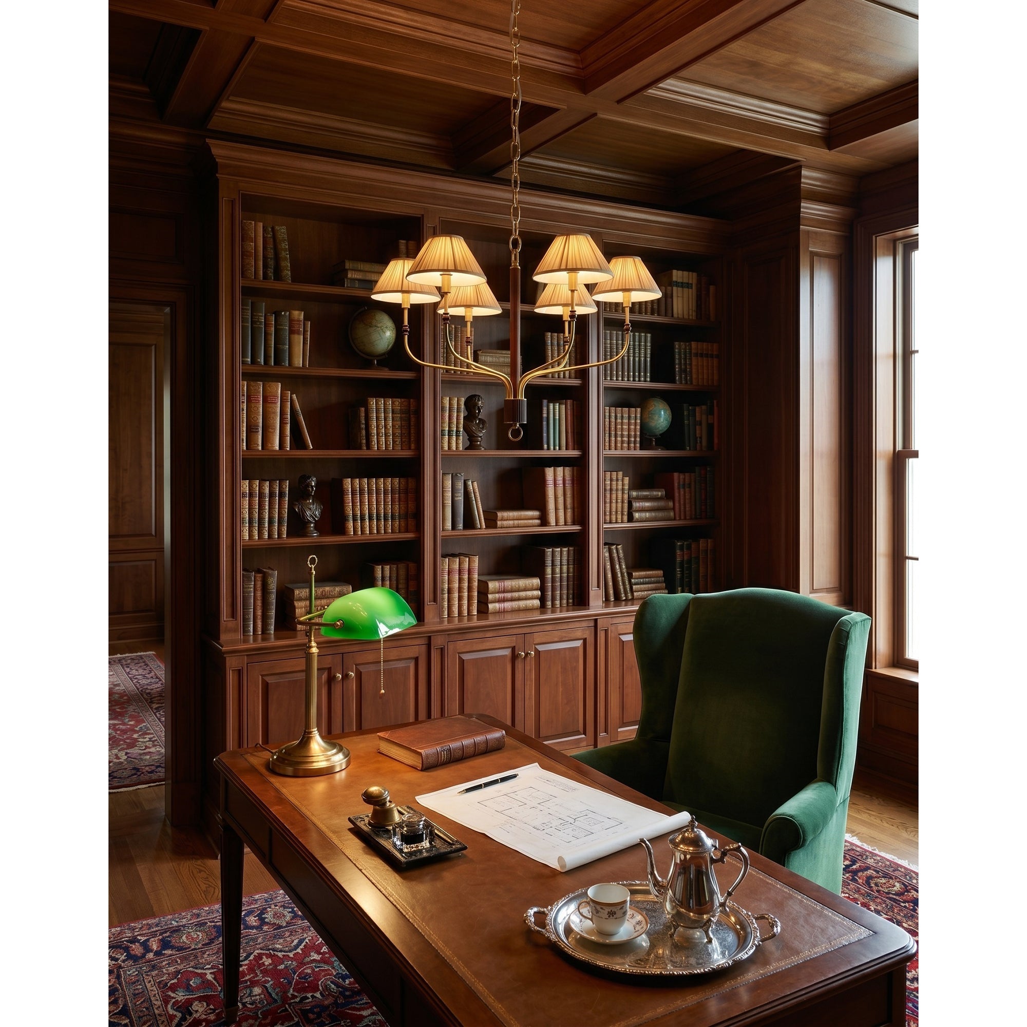 Pleated Empire Shade Brass Chandelier