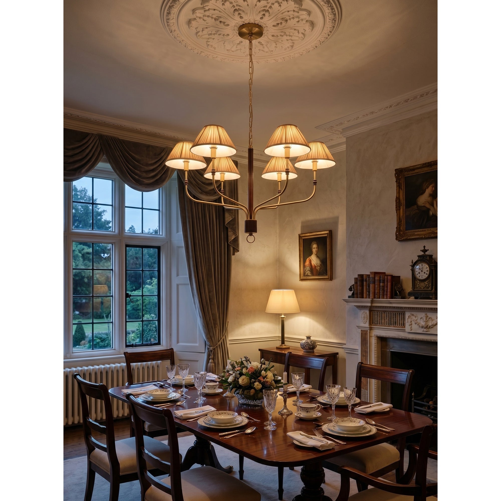 Pleated Empire Shade Brass Chandelier