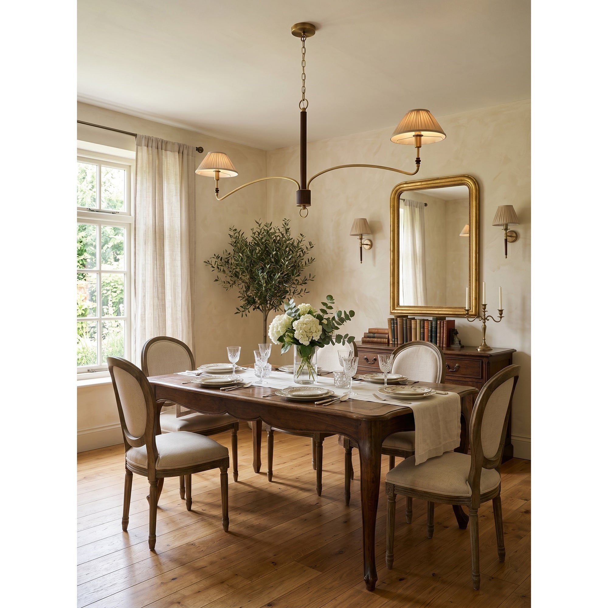 Pleated Empire Shade Brass Chandelier
