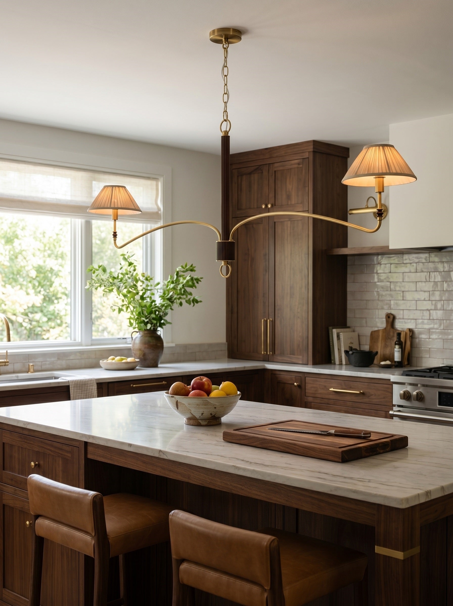 Pleated Empire Shade Brass Chandelier