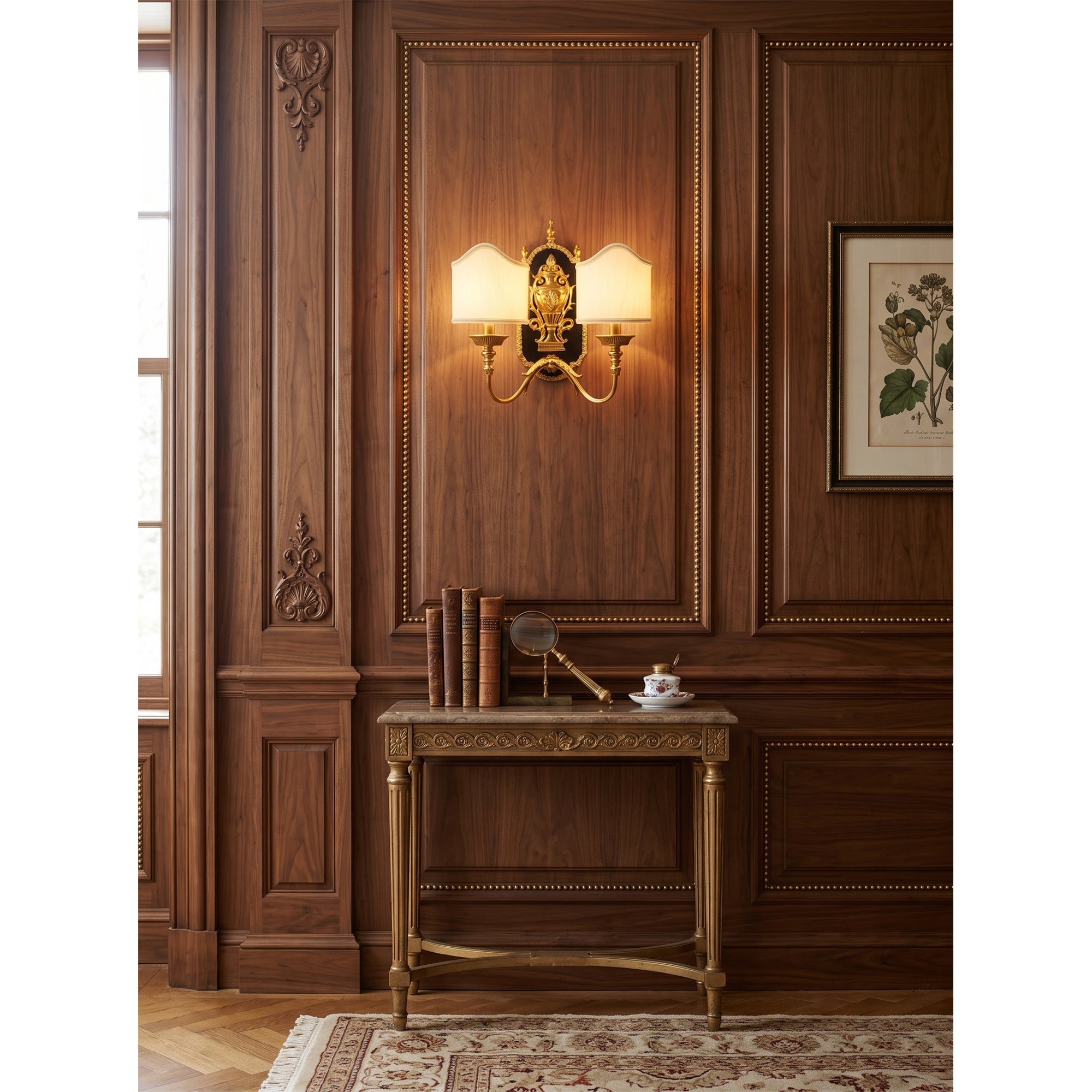 Brass Urn & Scalloped Shade Sconce