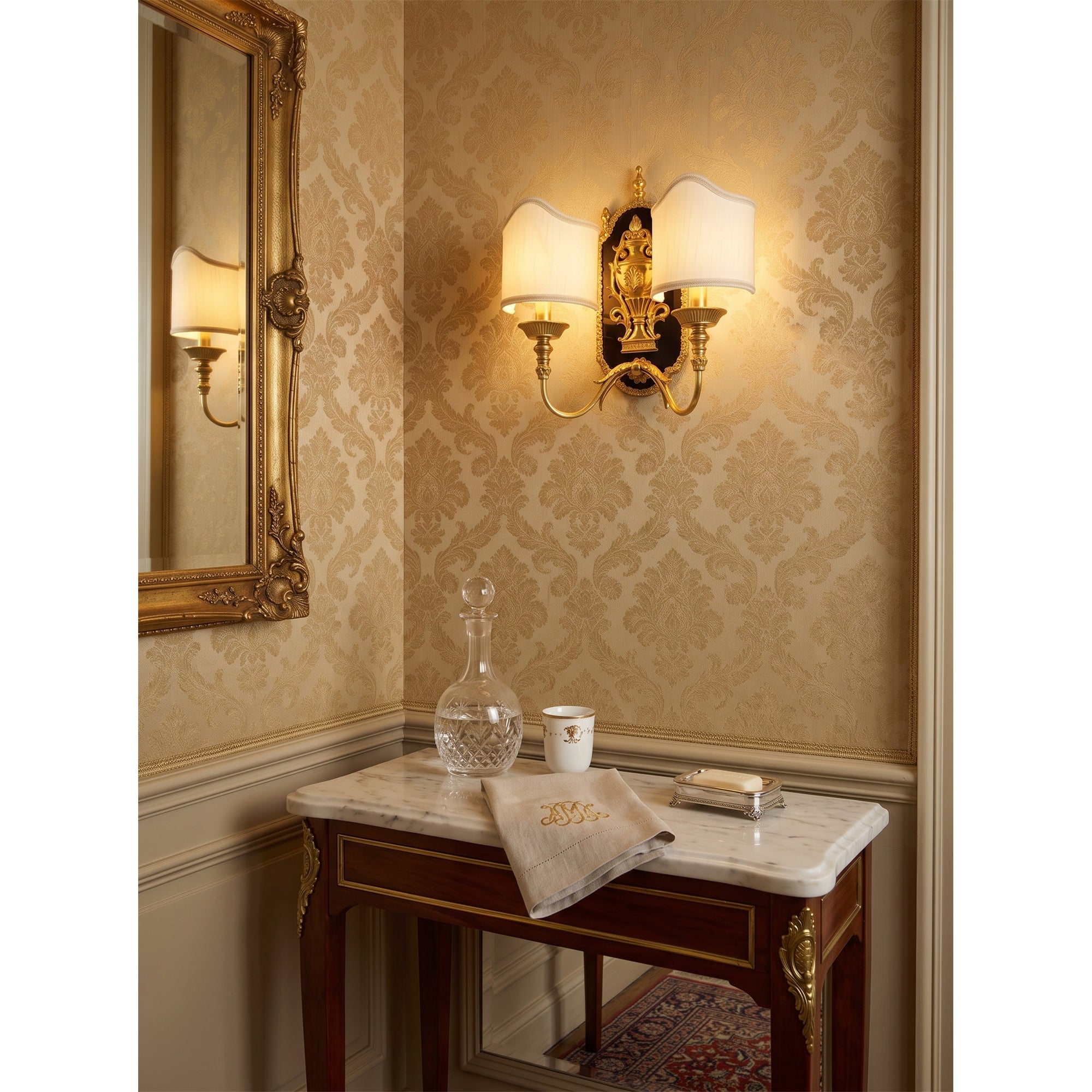 Brass Urn & Scalloped Shade Sconce