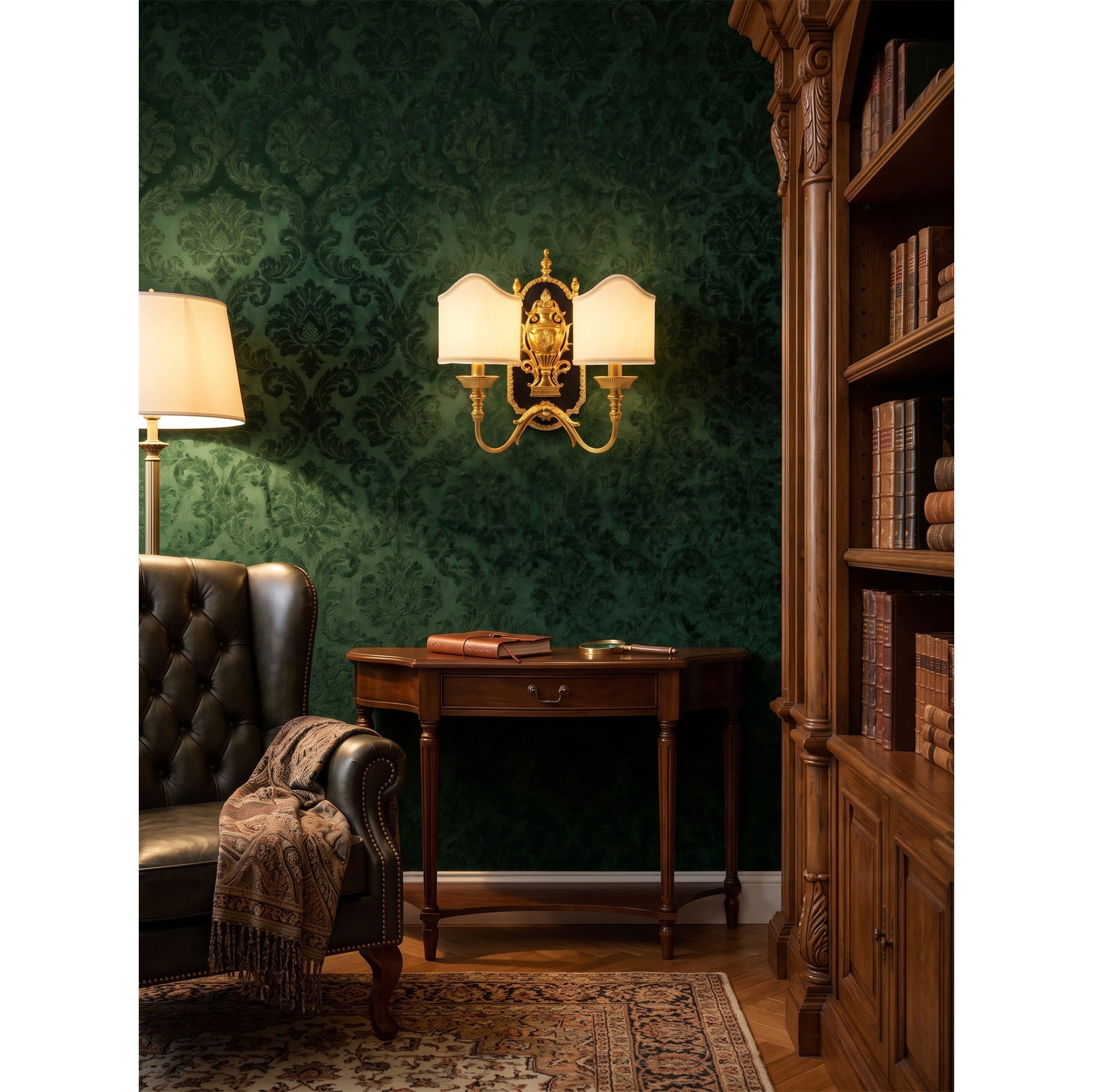 Brass Urn & Scalloped Shade Sconce