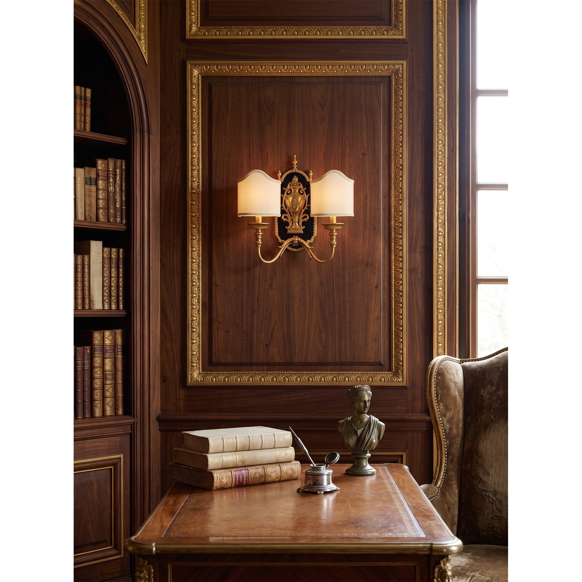 Brass Urn & Scalloped Shade Sconce