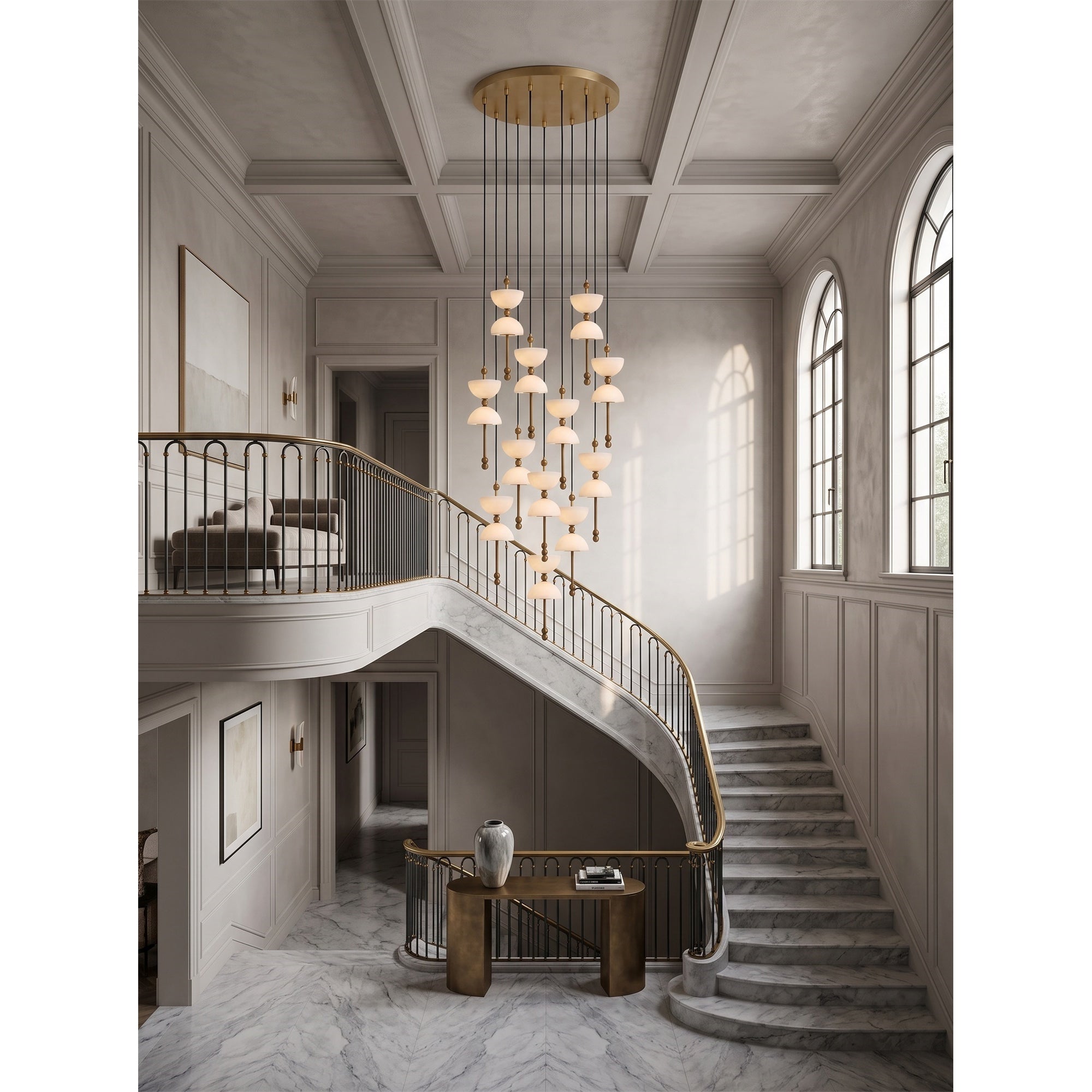Cascading Alabaster Dome Chandelier