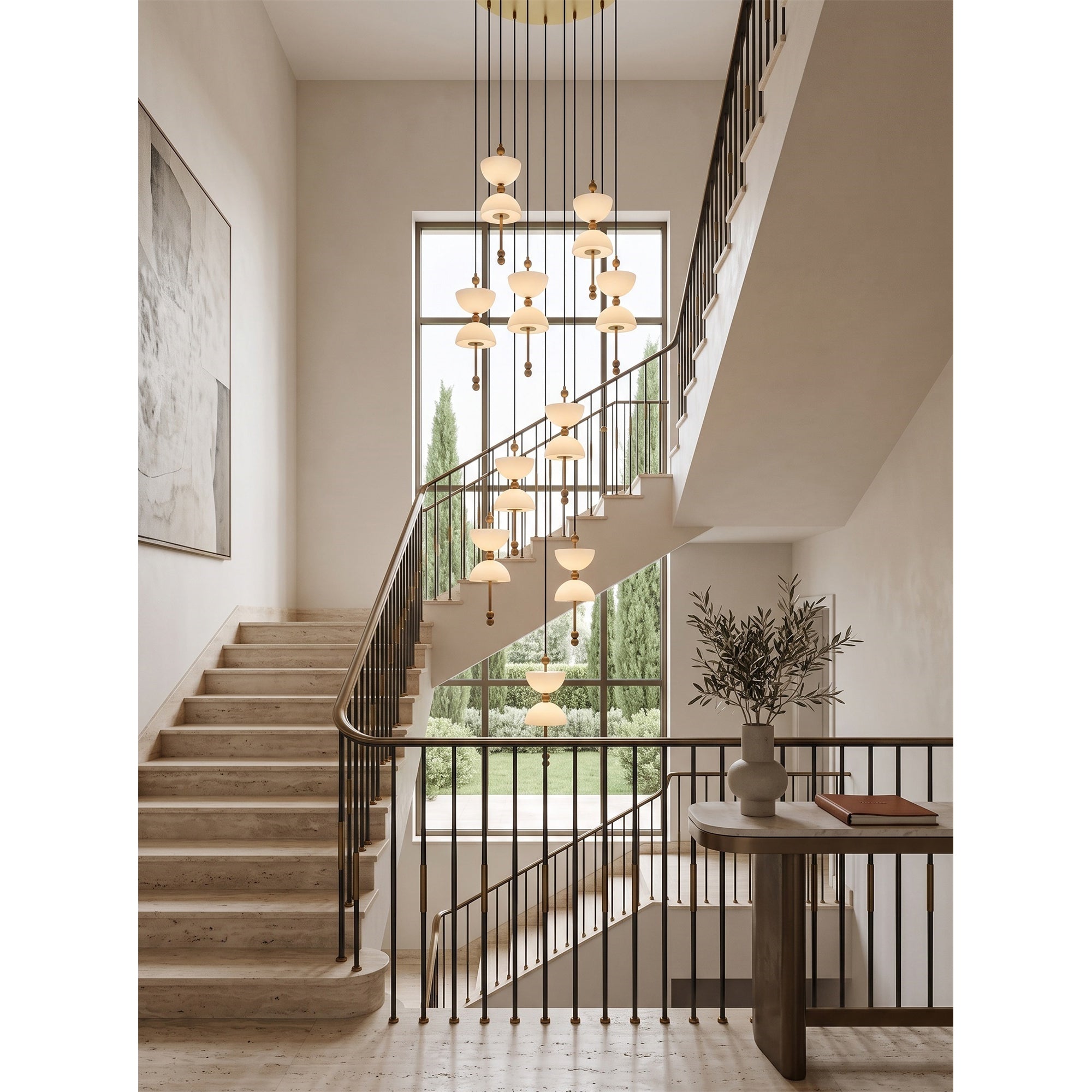 Cascading Alabaster Dome Chandelier