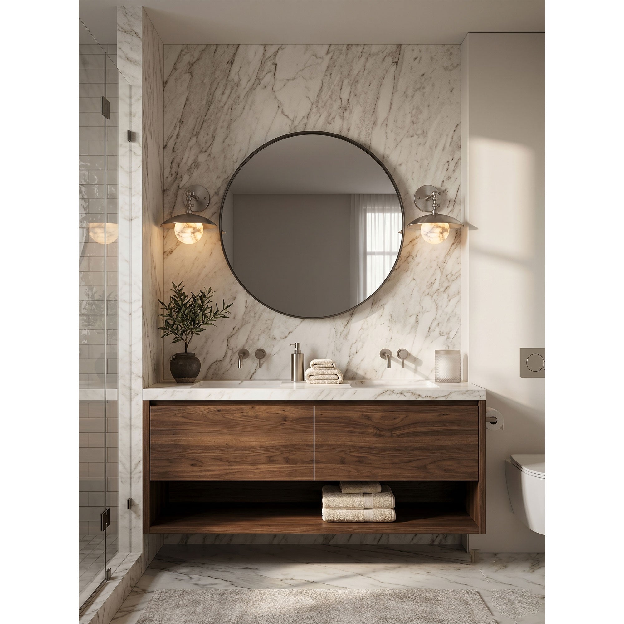 Alabaster Orb & Brass Dome Wall Sconce