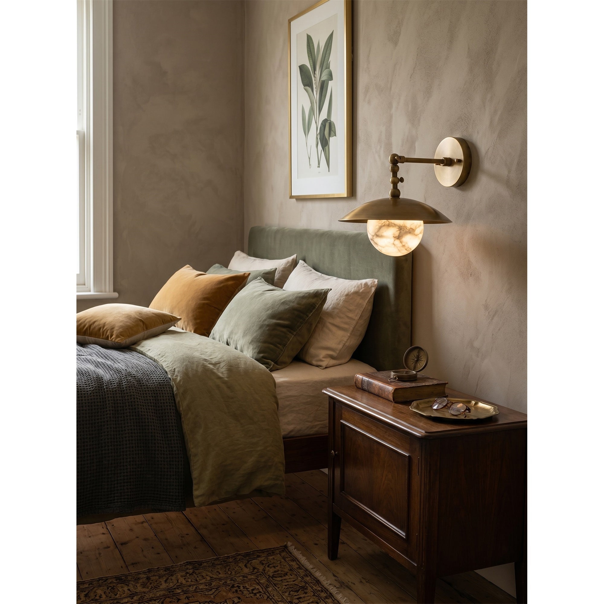 Alabaster Orb & Brass Dome Wall Sconce