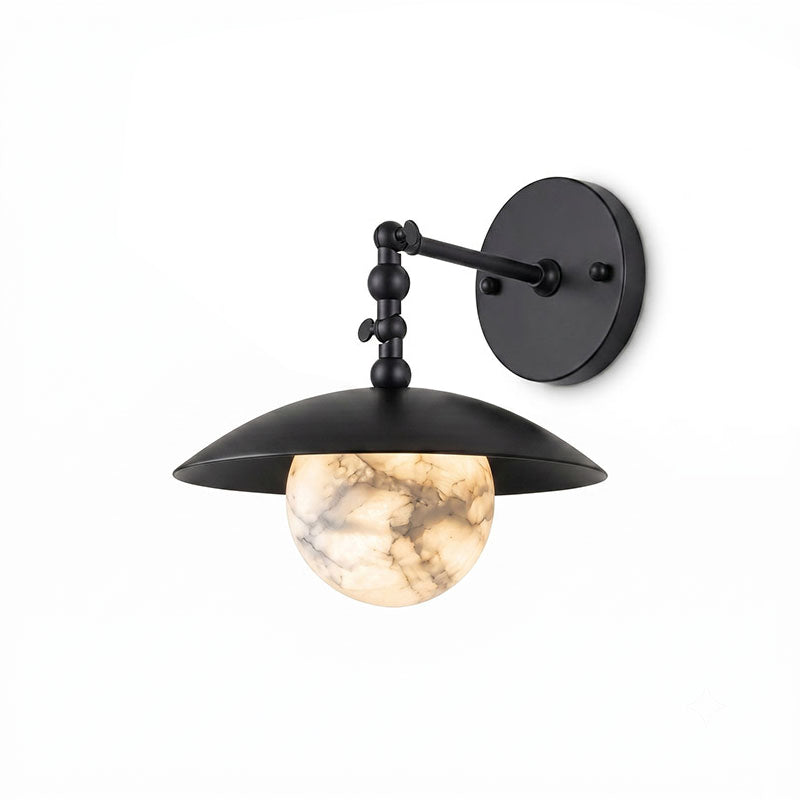 Alabaster Orb & Brass Dome Wall Sconce