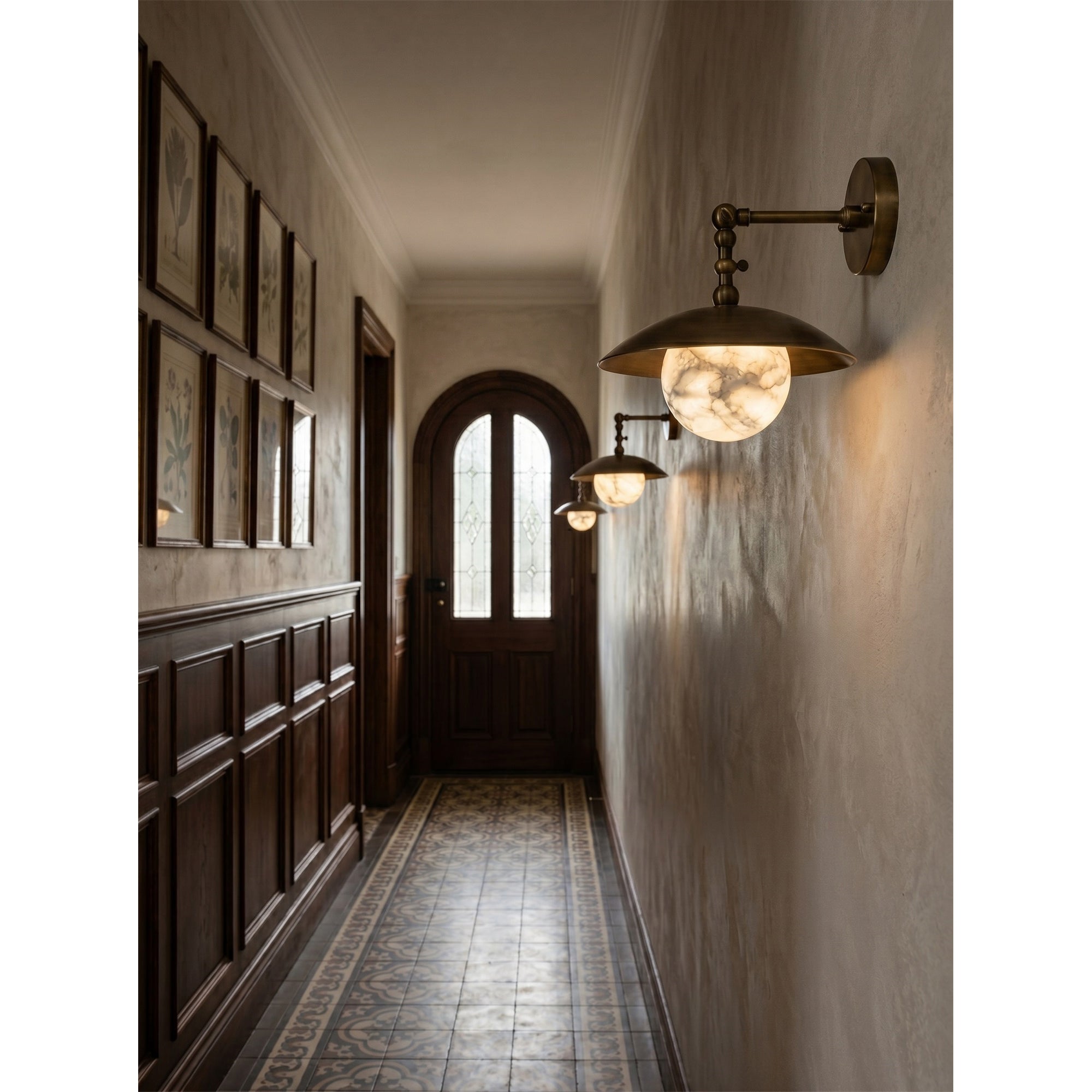 Alabaster Orb & Brass Dome Wall Sconce