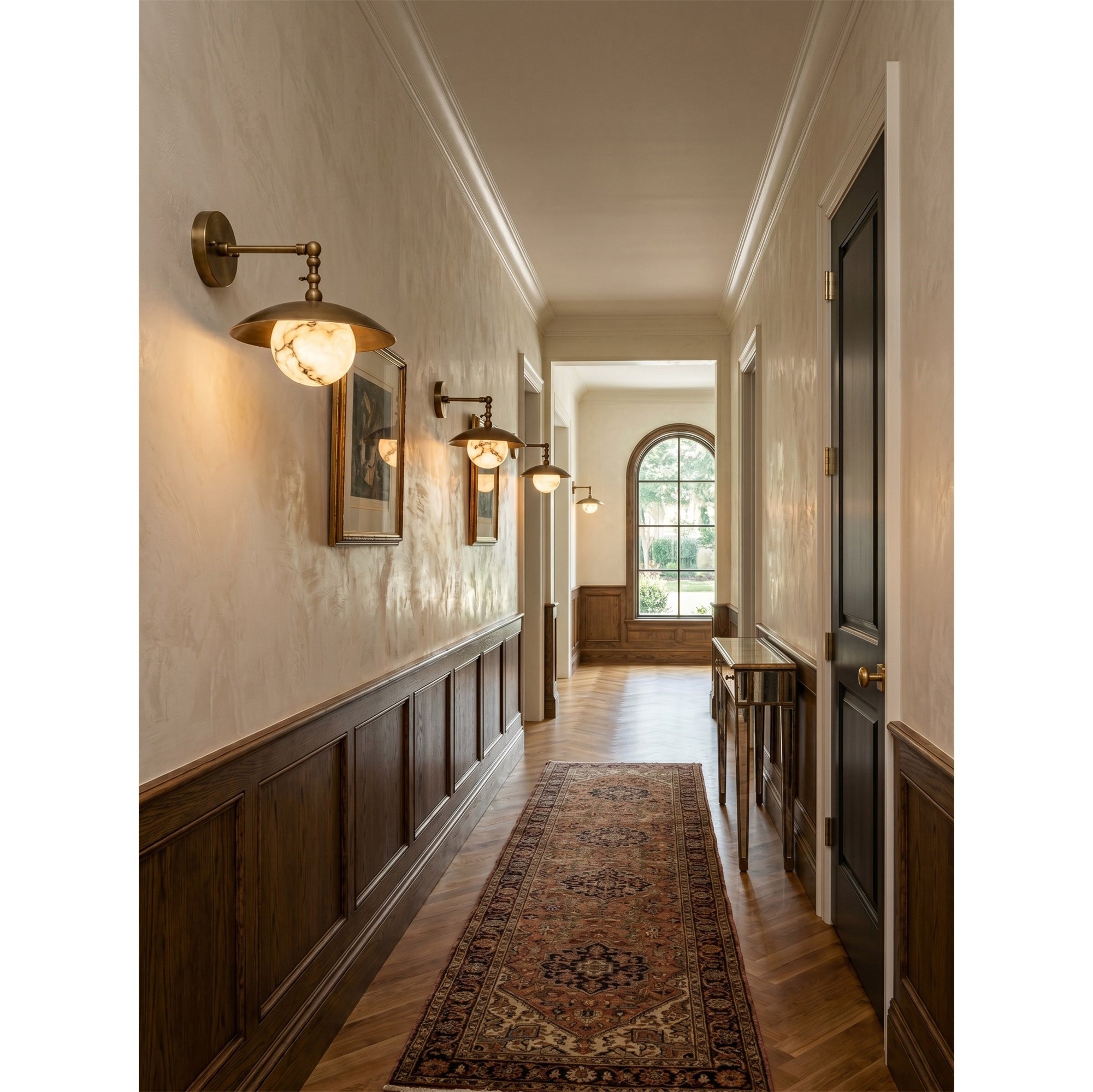 Alabaster Orb & Brass Dome Wall Sconce