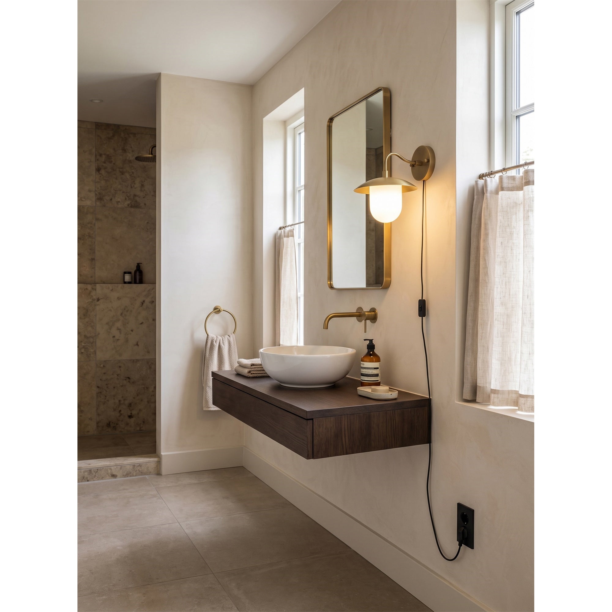 Twin Dome Plug-in Brass Wall Sconce