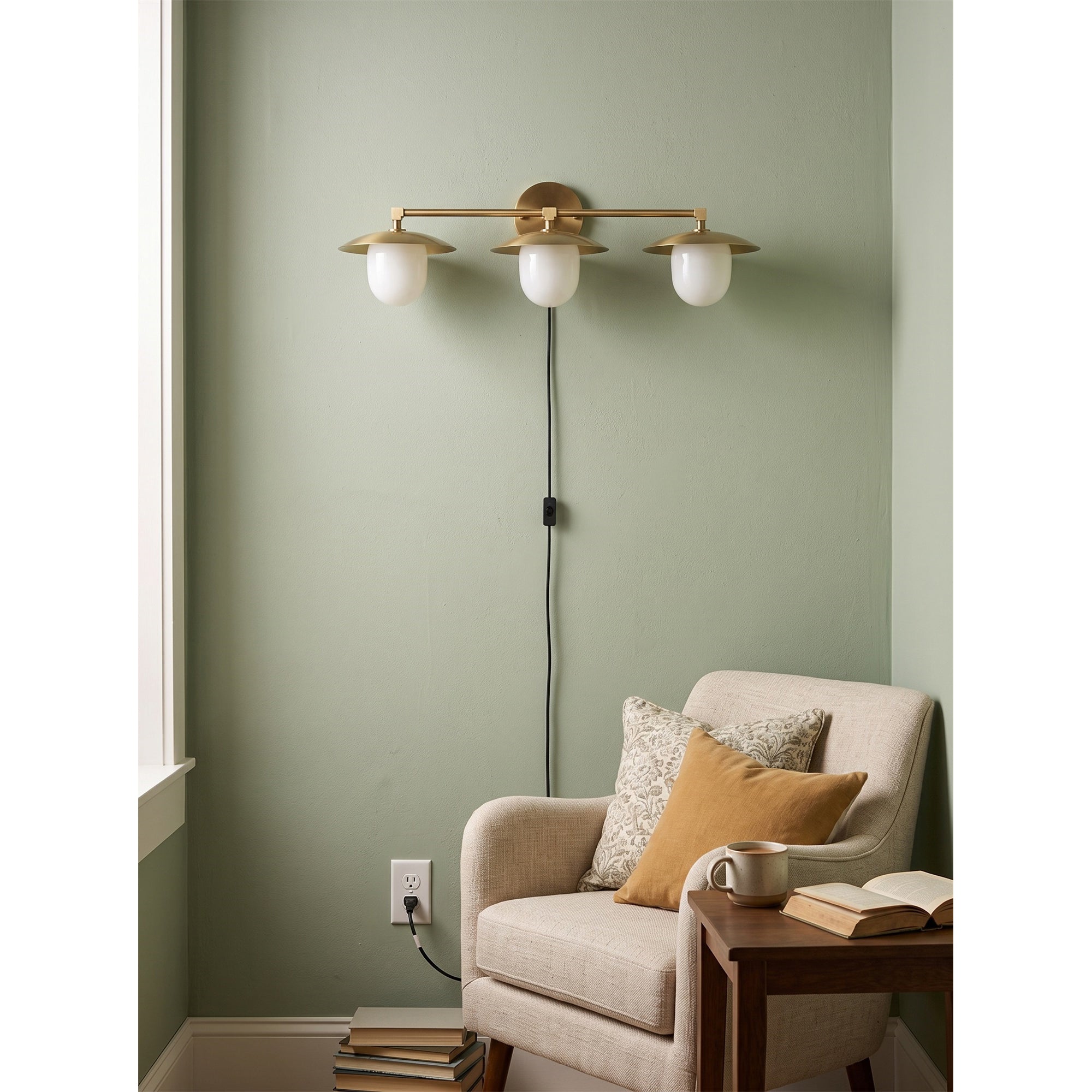 Twin Dome Plug-in Brass Wall Sconce