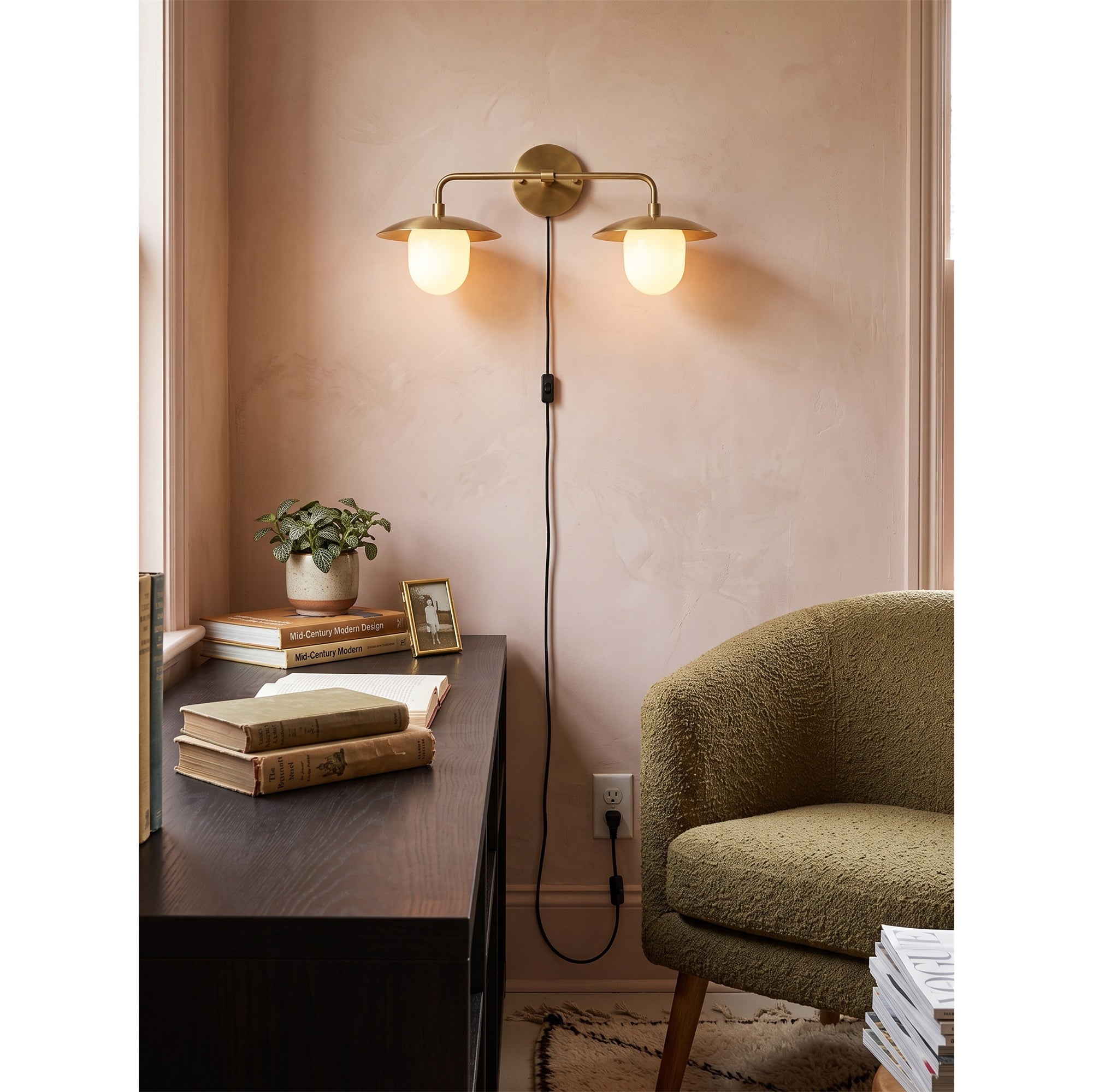 Twin Dome Plug-in Brass Wall Sconce