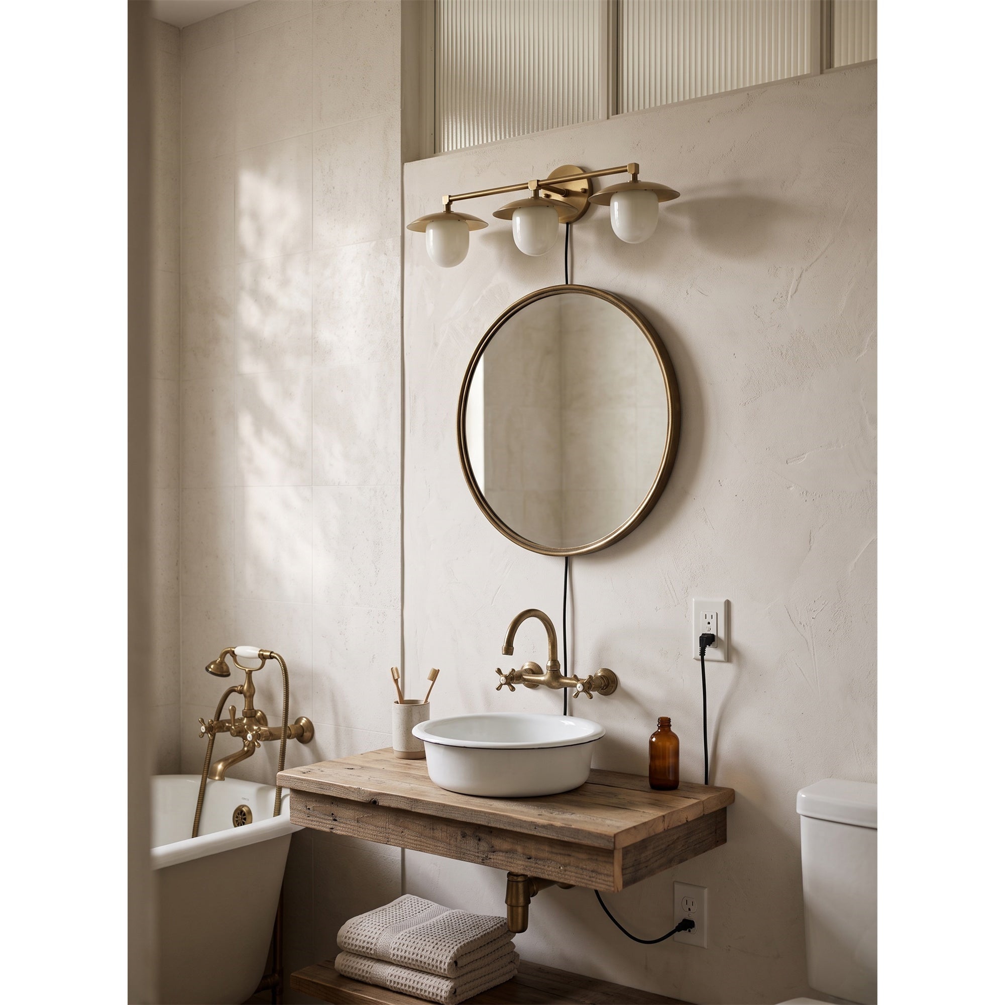 Twin Dome Plug-in Brass Wall Sconce