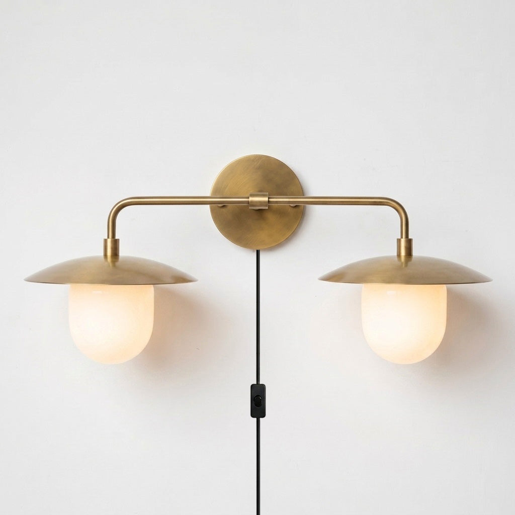 Twin Dome Plug-in Brass Wall Sconce