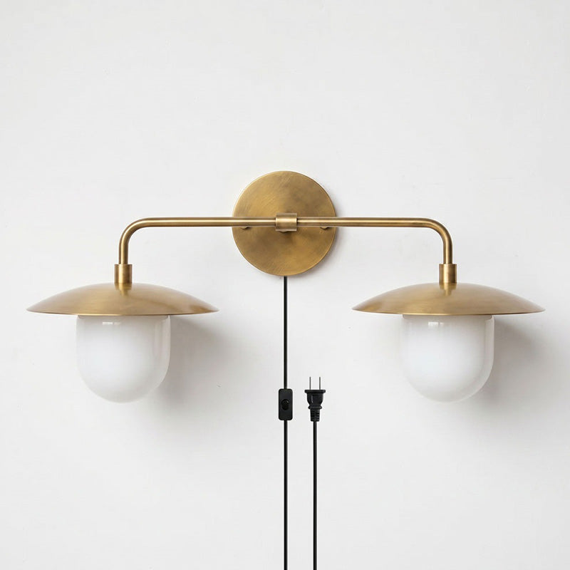 Twin Dome Plug-in Brass Wall Sconce