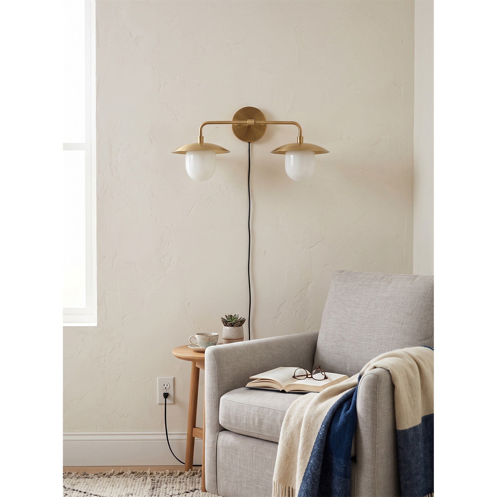 Twin Dome Plug-in Brass Wall Sconce