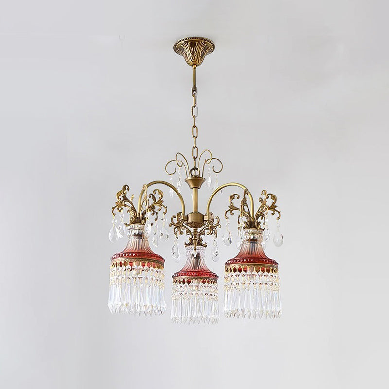 Amber Glass & Crystal Ornate Chandelier