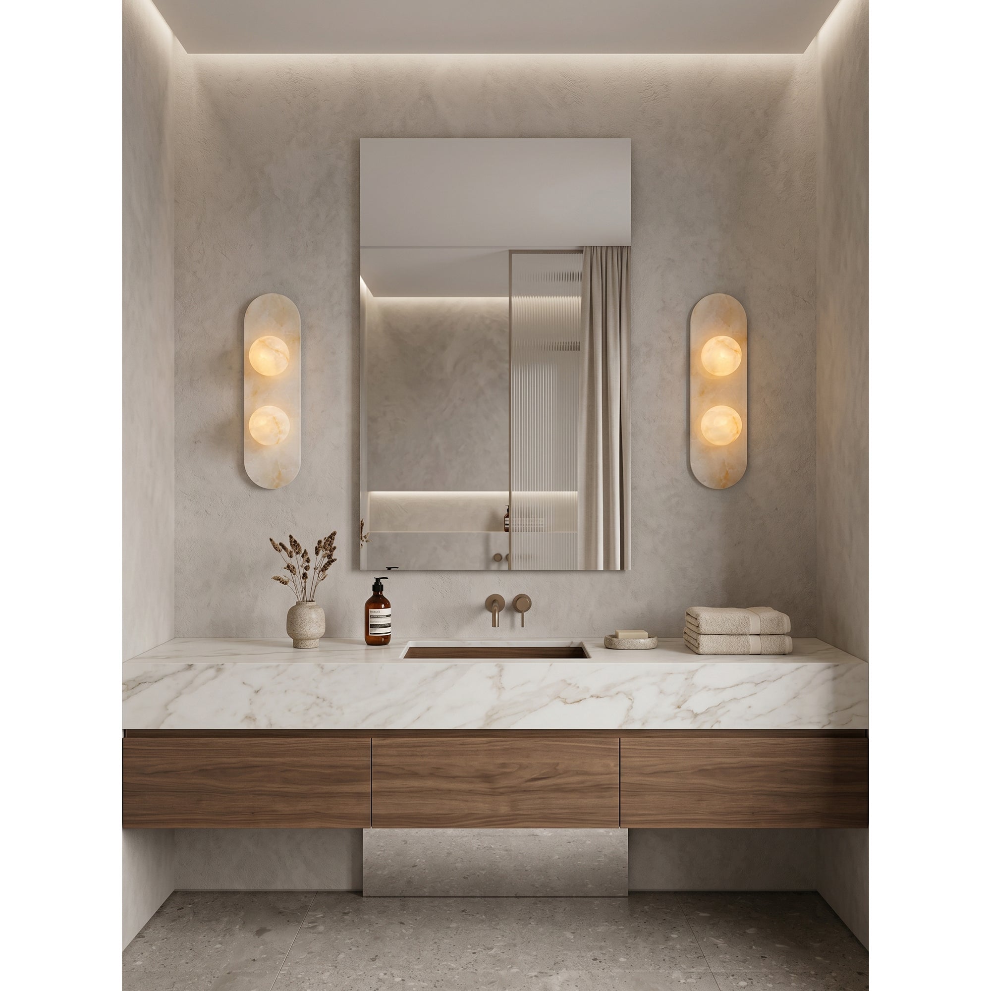 Tiered Alabaster Stone Wall Sconce