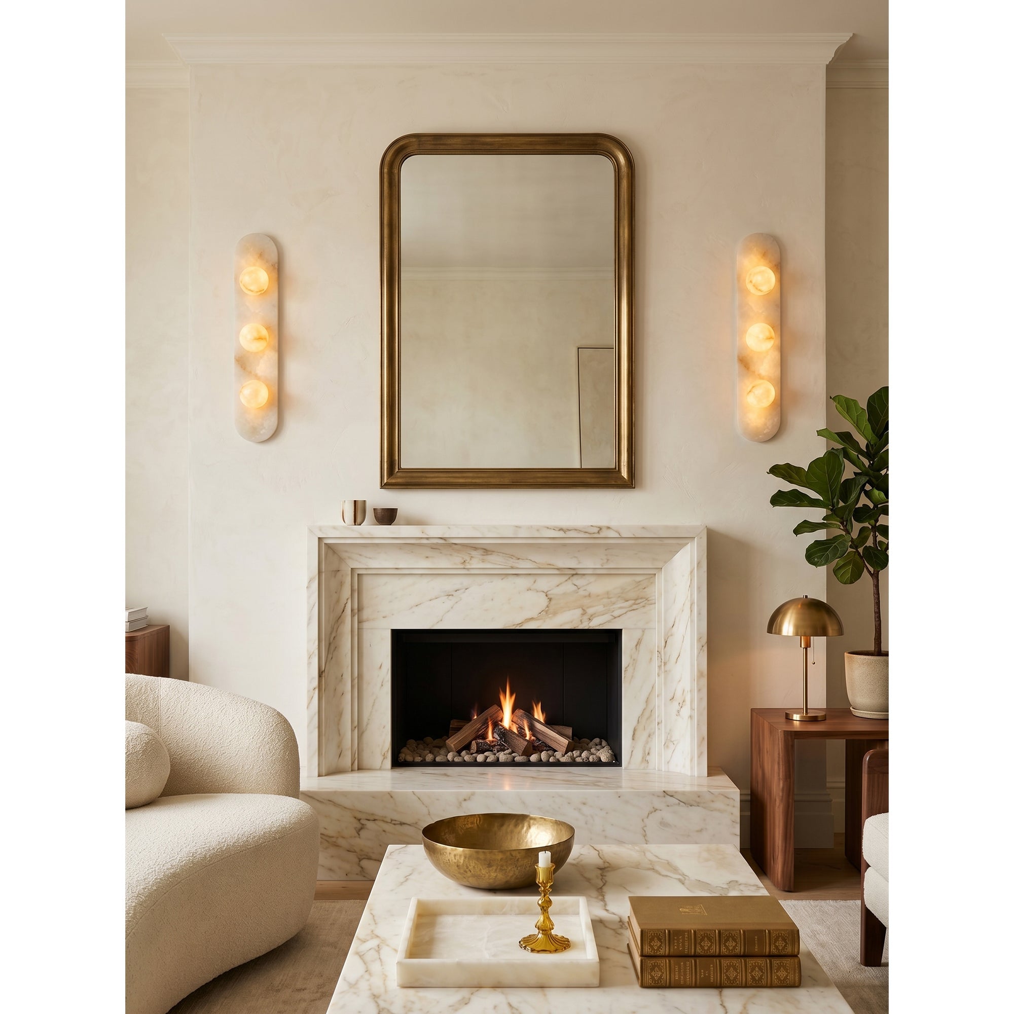 Tiered Alabaster Stone Wall Sconce