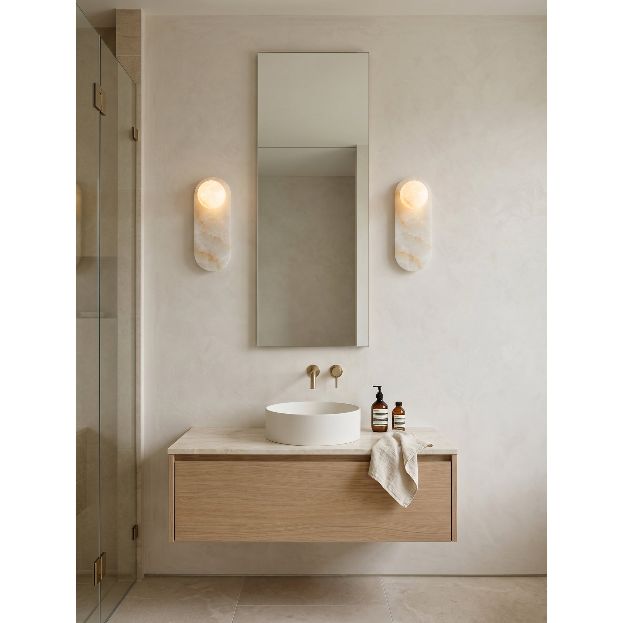 Tiered Alabaster Stone Wall Sconce