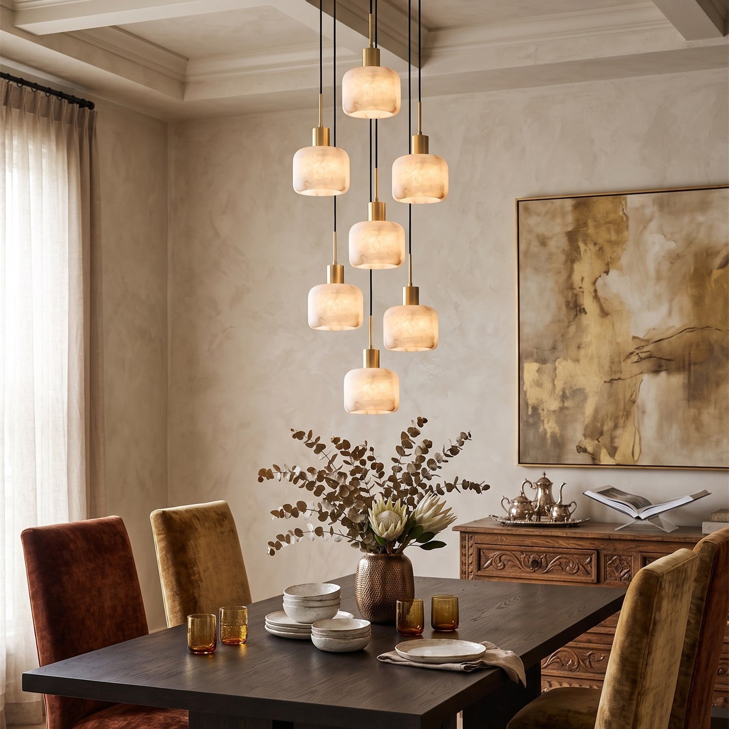 Cascading Alabaster Cube Chandelier