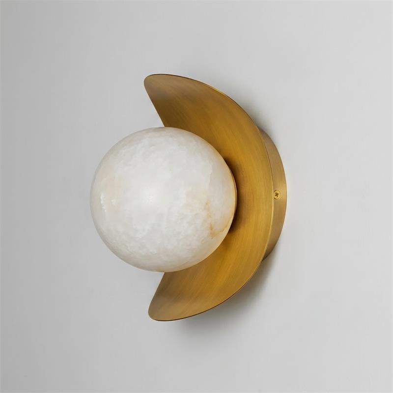 Compact Brass & Alabaster Dome Wall Sconce