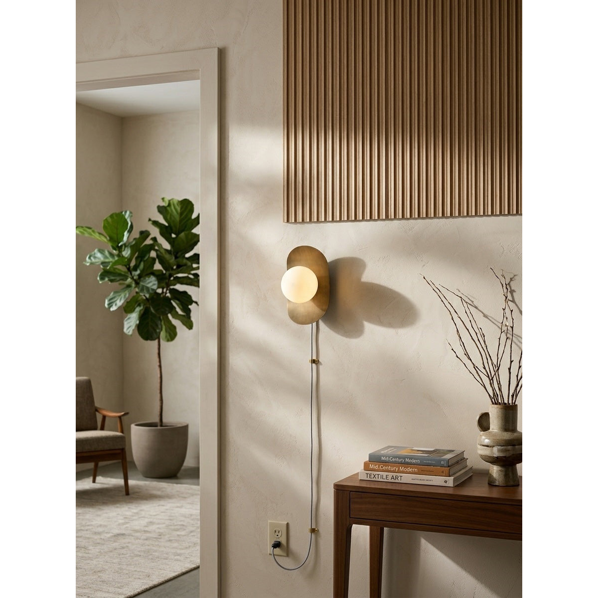 Organic Brass Plug-in Globe Wall Lamp