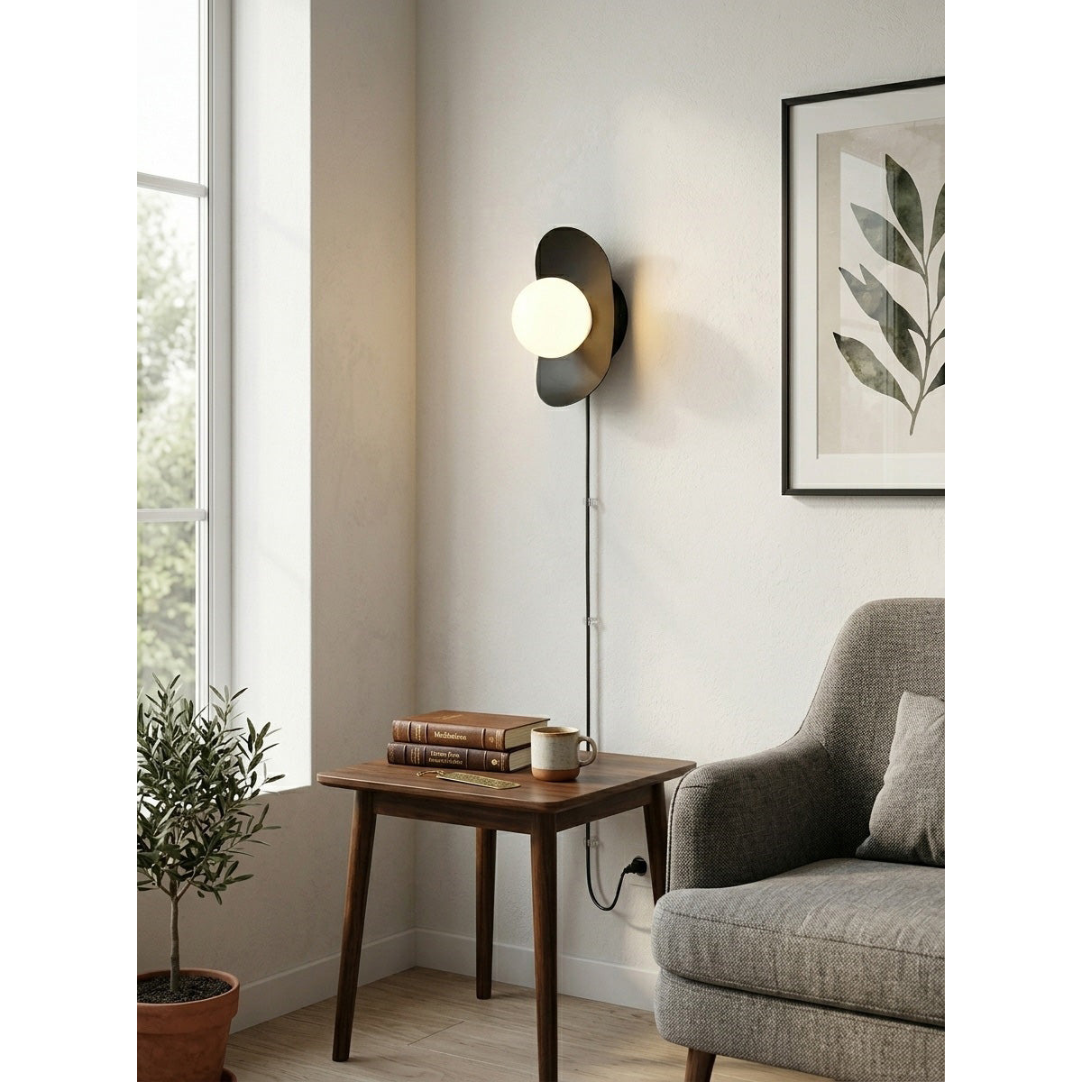 Organic Brass Plug-in Globe Wall Lamp