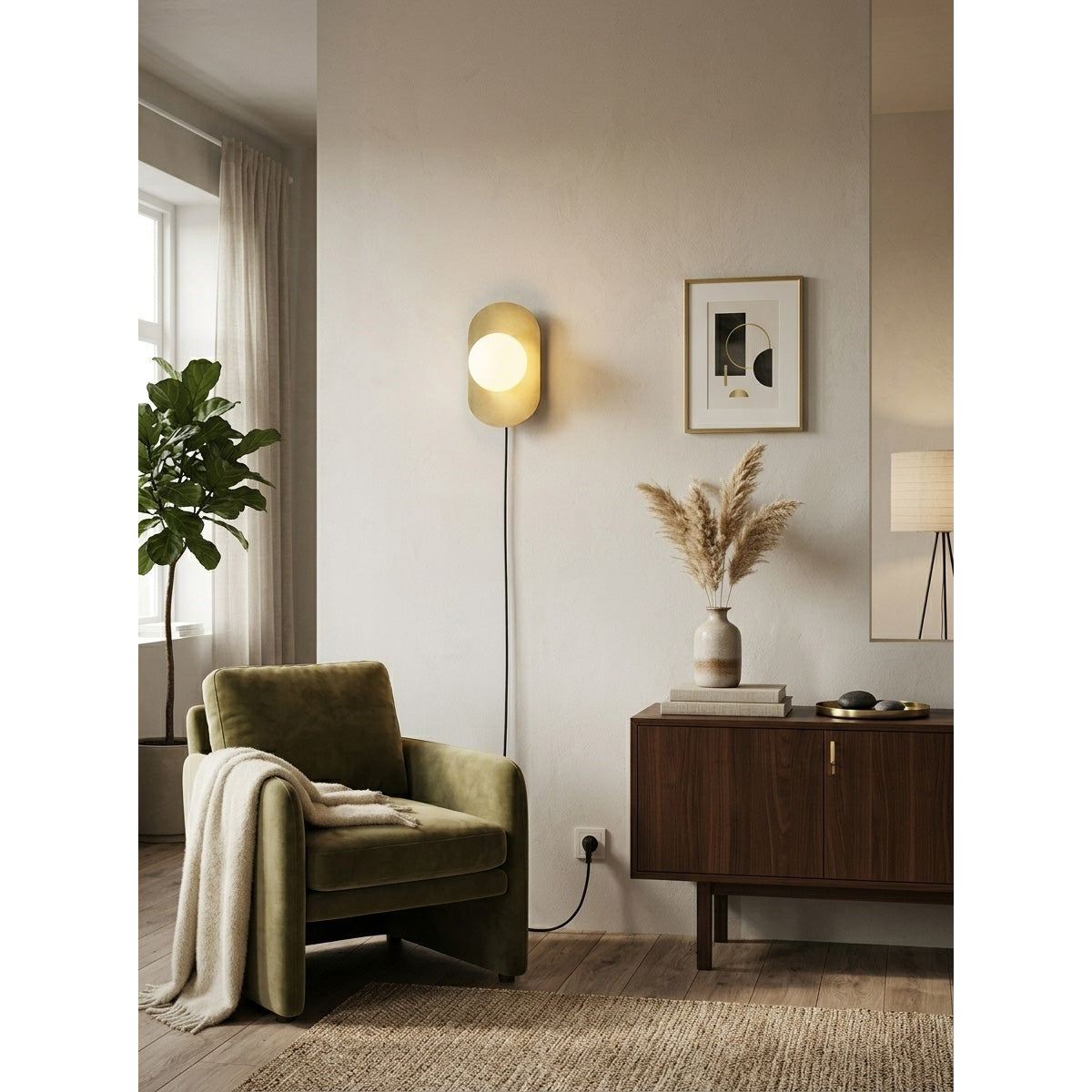 Organic Brass Plug-in Globe Wall Lamp