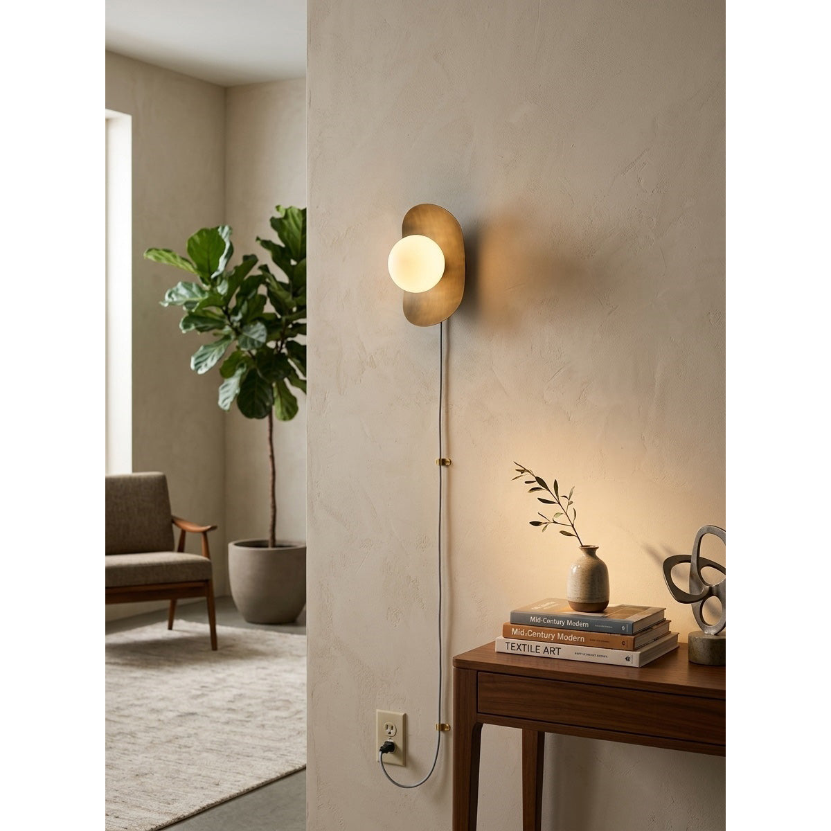 Organic Brass Plug-in Globe Wall Lamp
