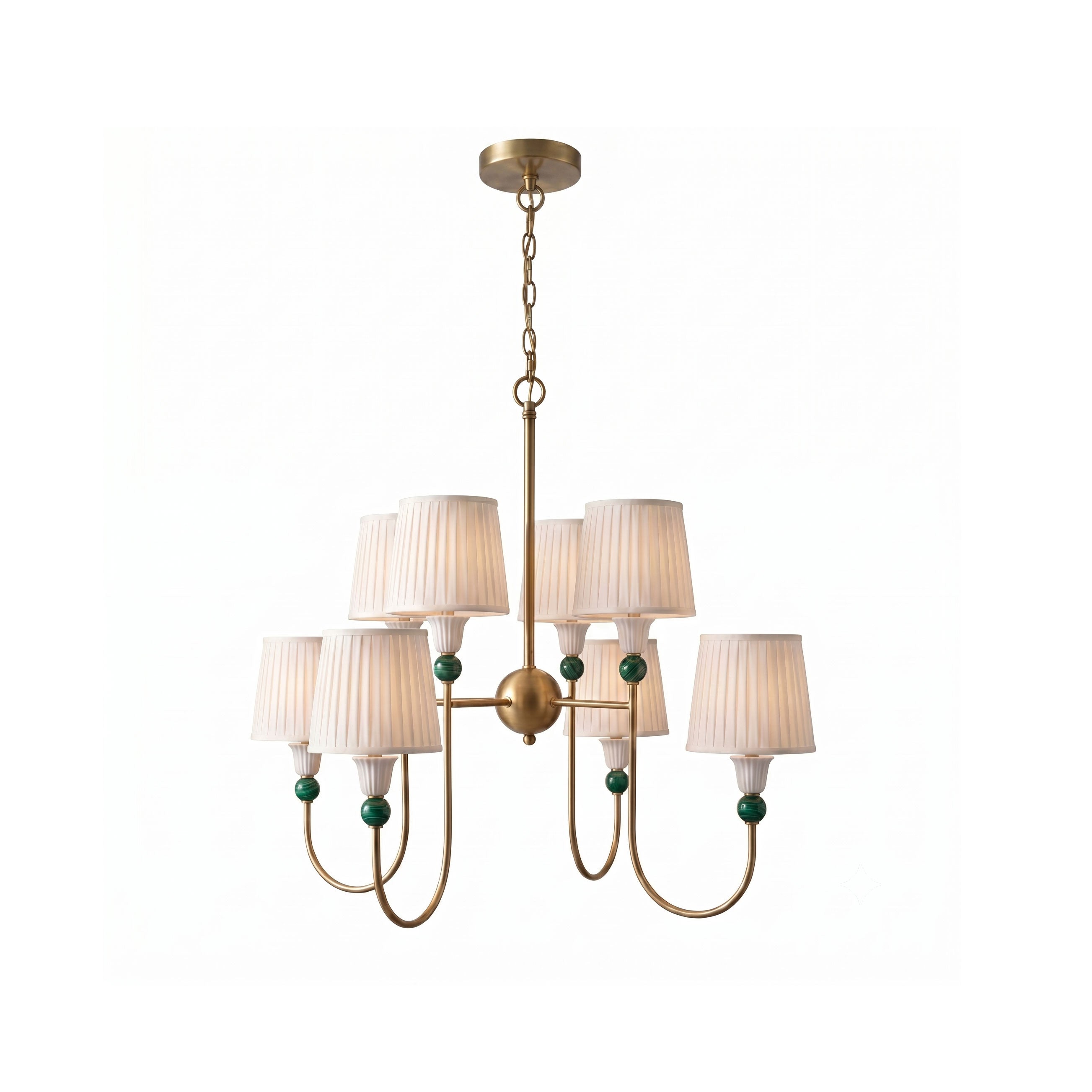 8-Light Malachite Brass Pleated Chandelier