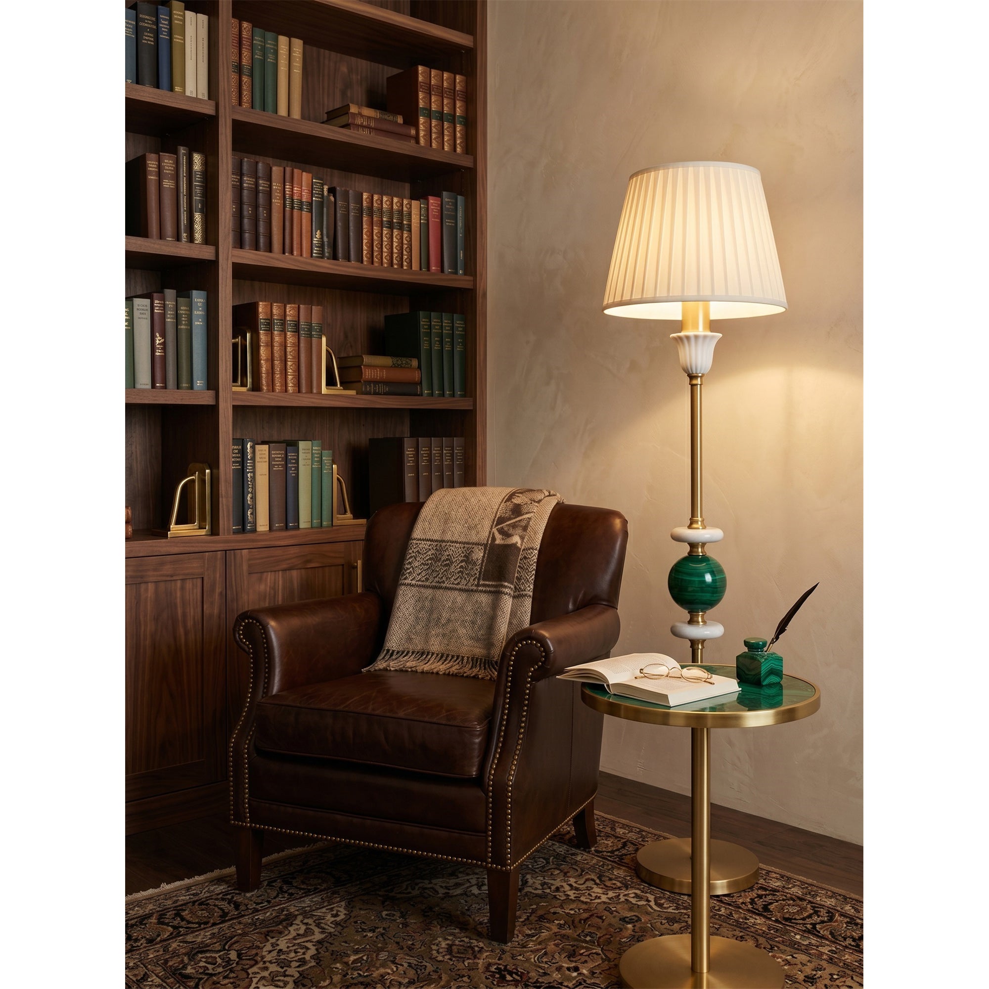 Malachite Green Brass Pleated Floor Lamp