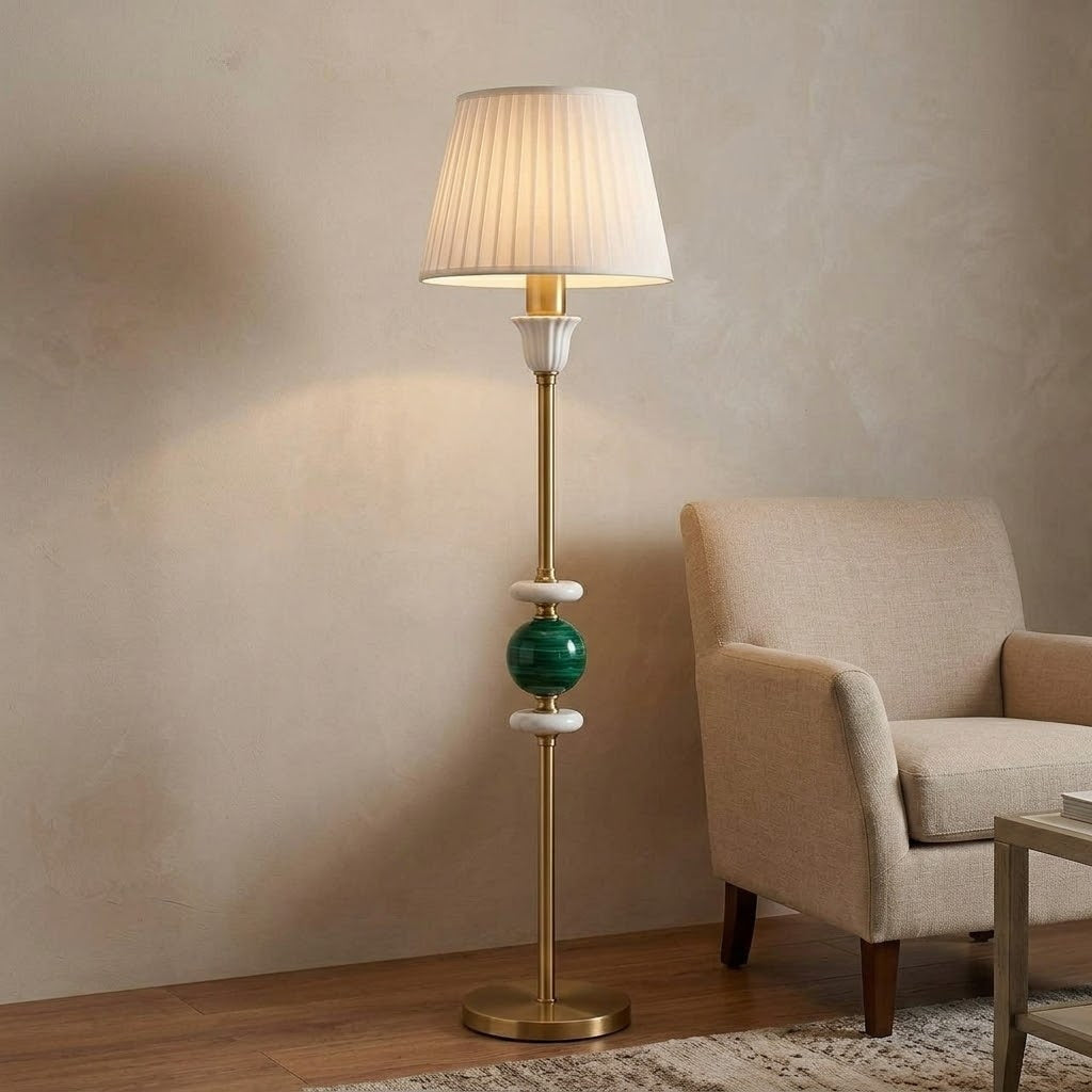 Malachite Green Brass Pleated Floor Lamp