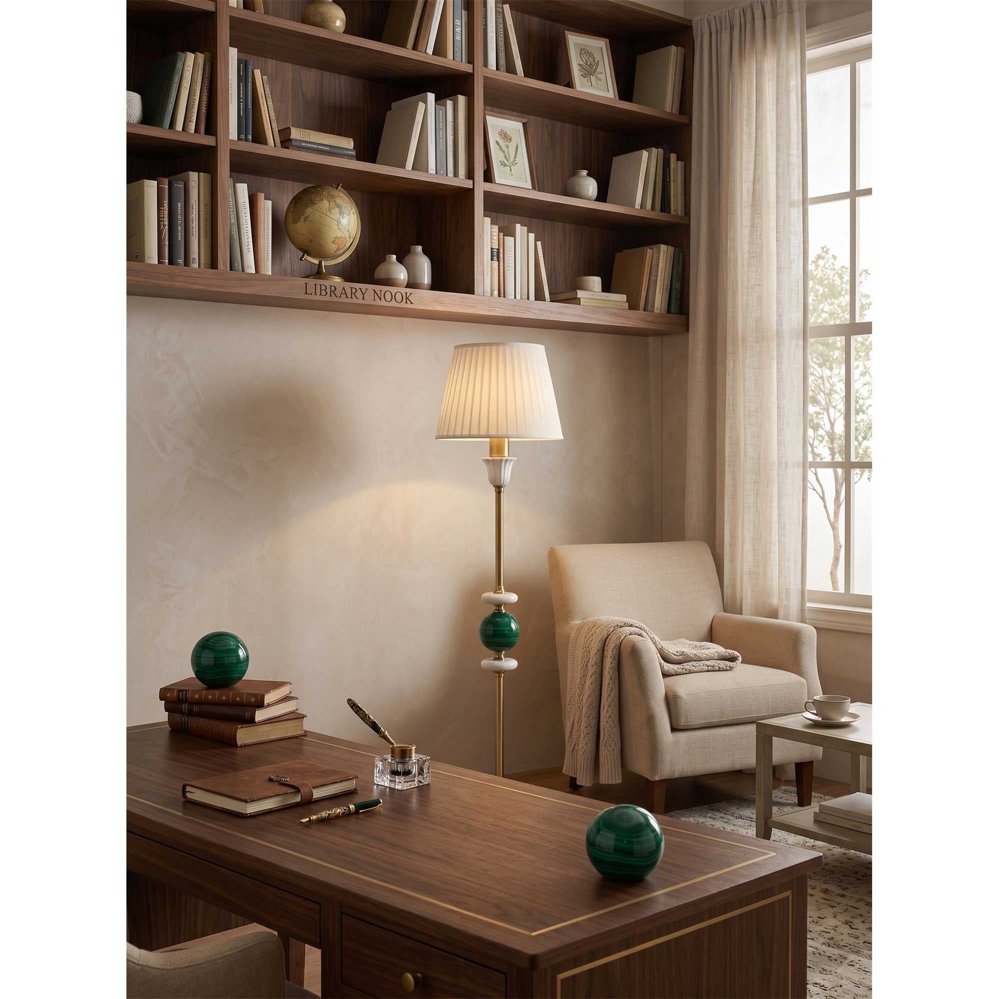 Malachite Green Brass Pleated Floor Lamp