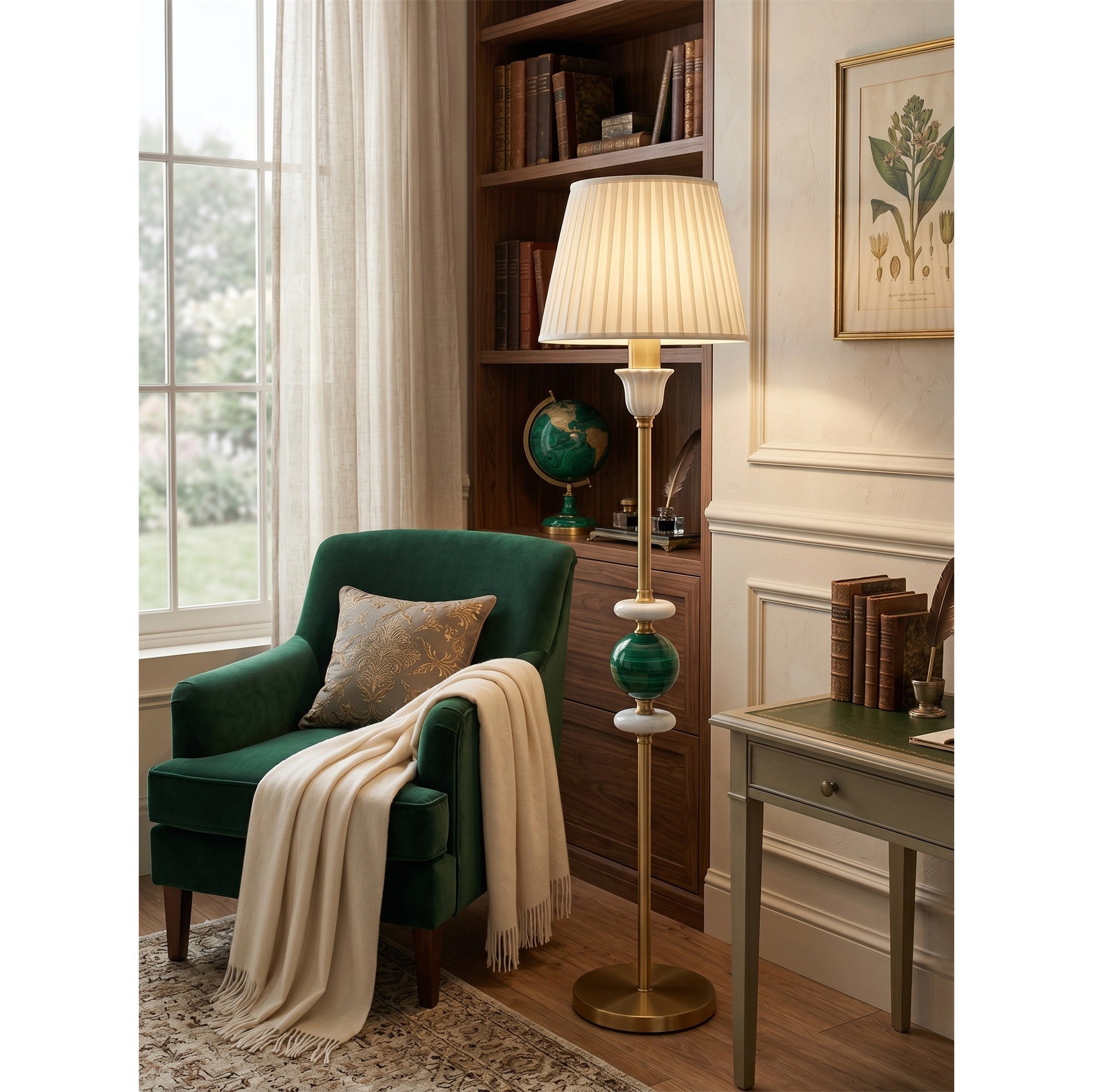 Malachite Green Brass Pleated Floor Lamp