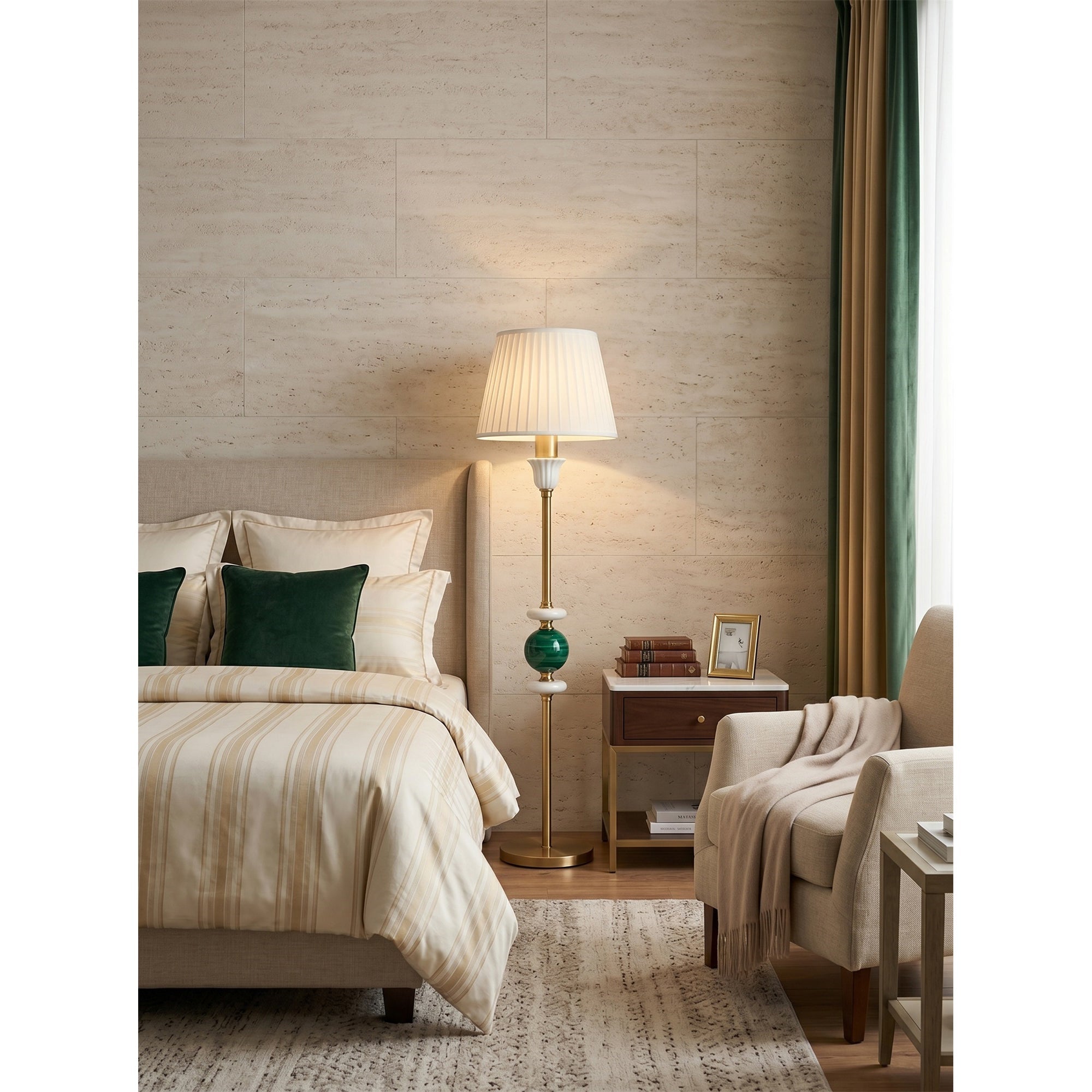 Malachite Green Brass Pleated Floor Lamp