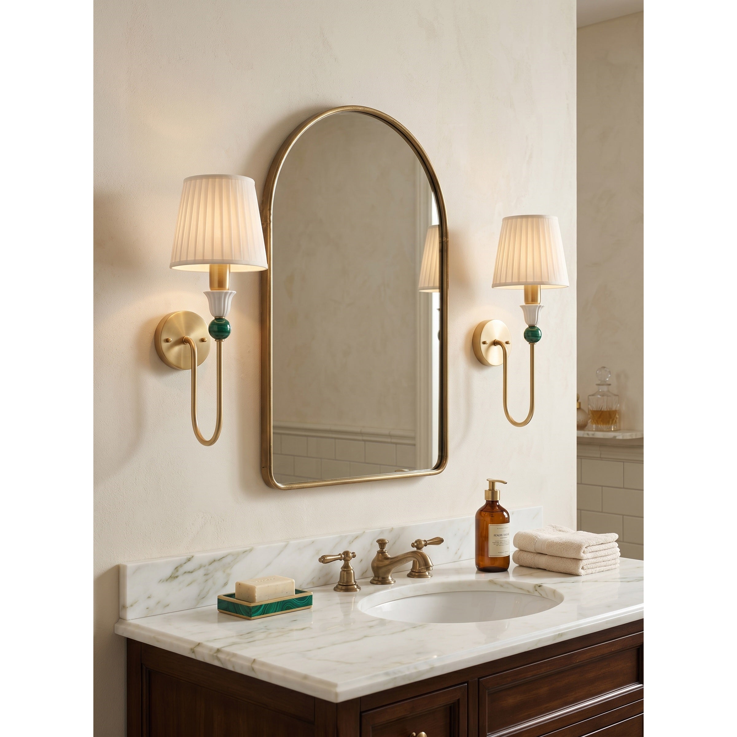 Malachite Sphere Brass Wall Sconce