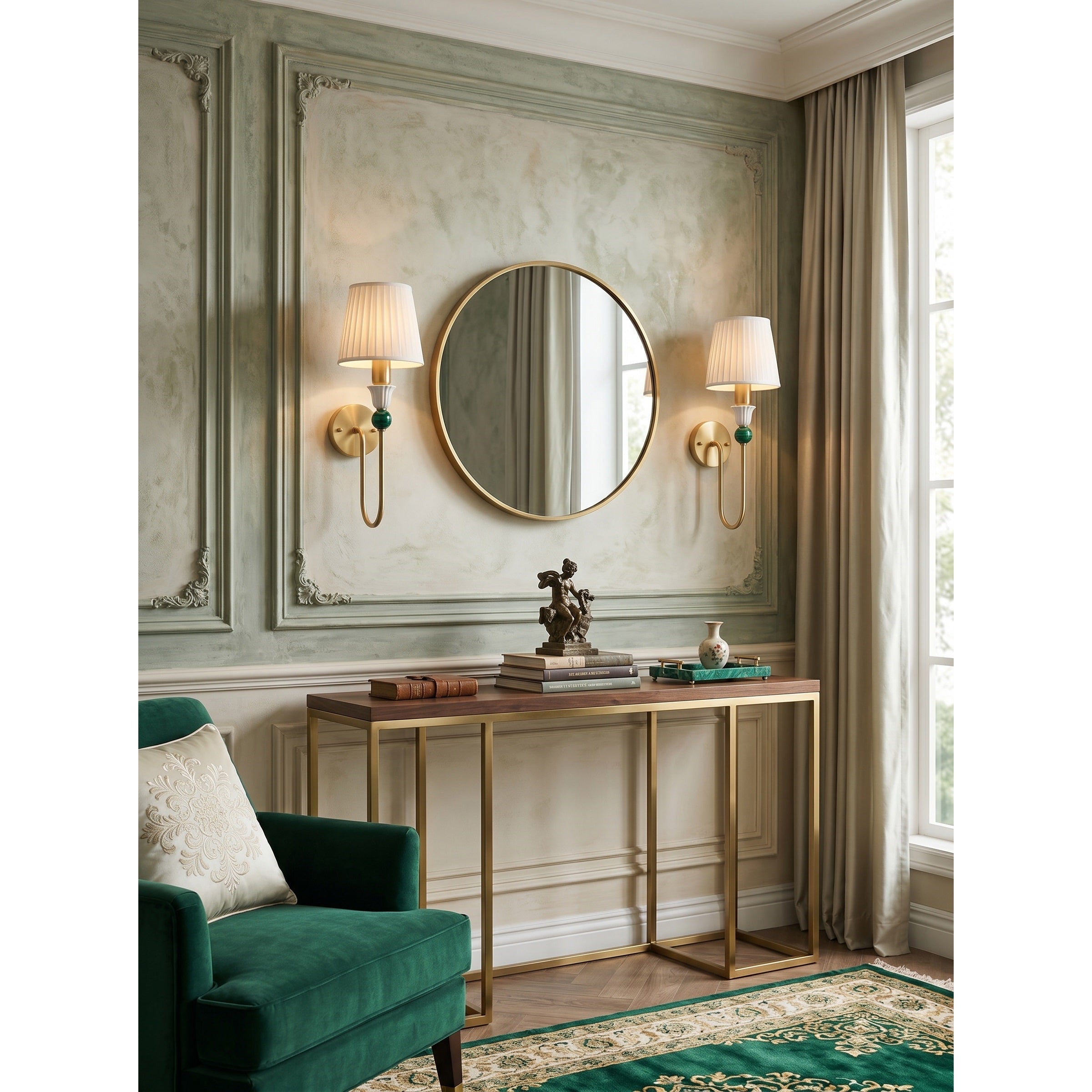 Malachite Sphere Brass Wall Sconce