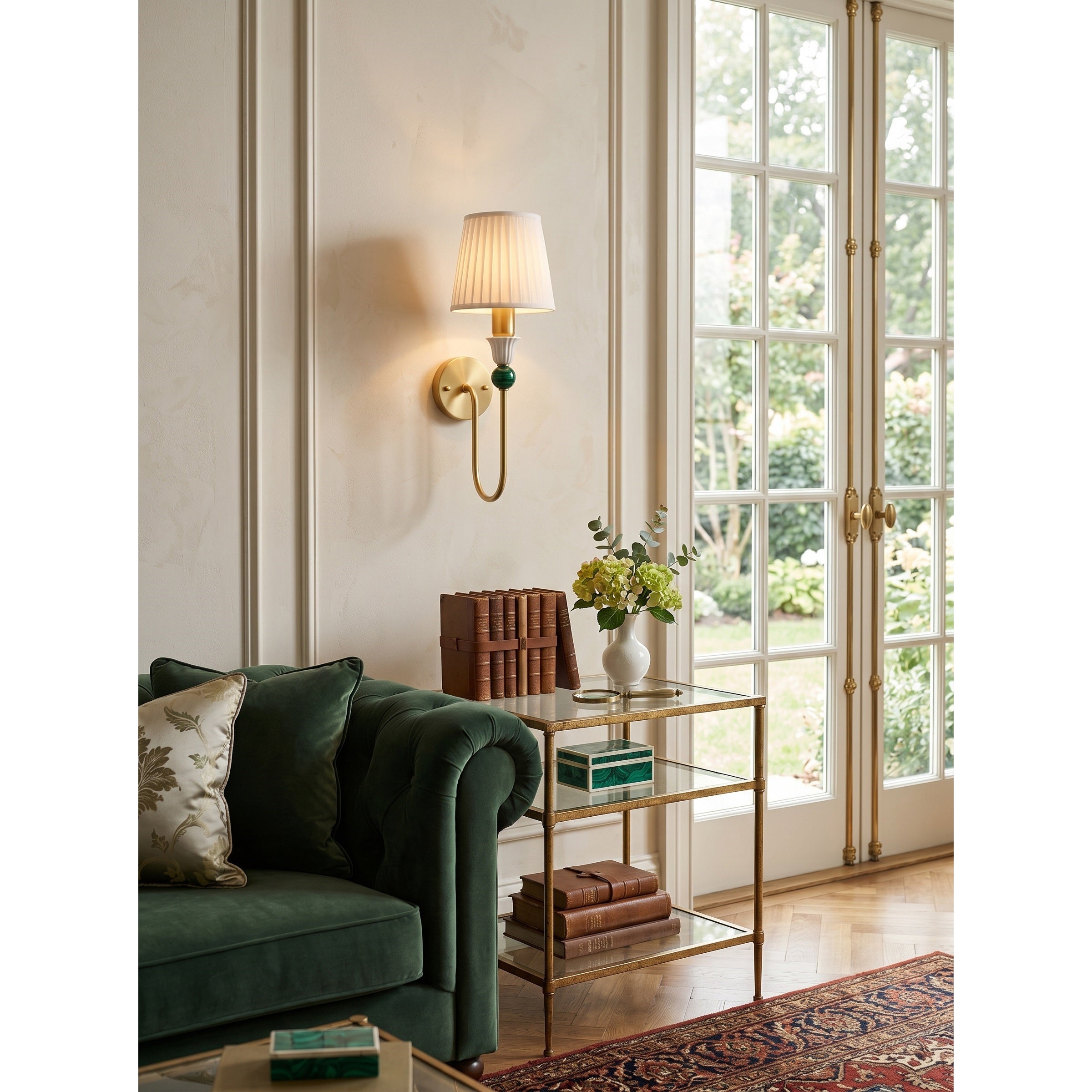 Malachite Sphere Brass Wall Sconce