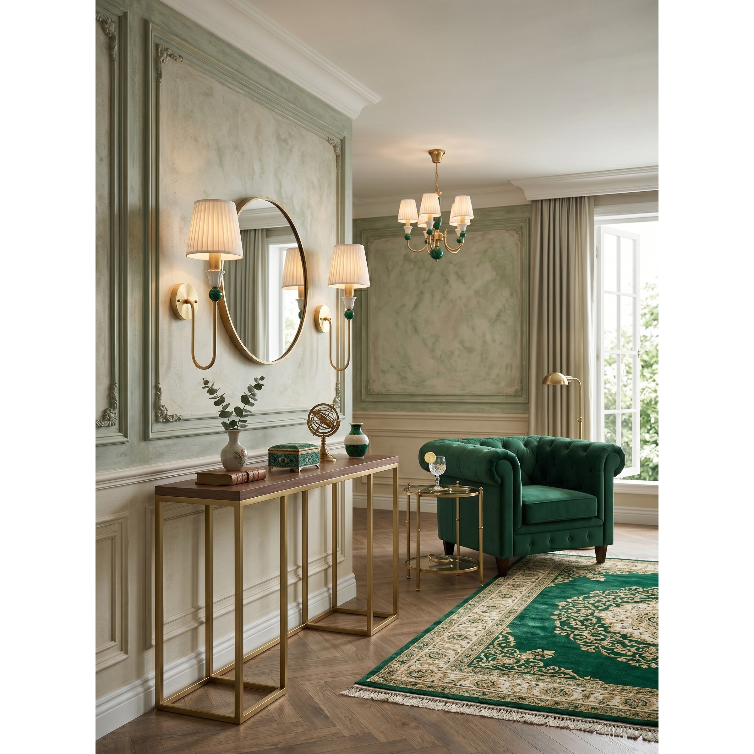 Malachite Sphere Brass Wall Sconce