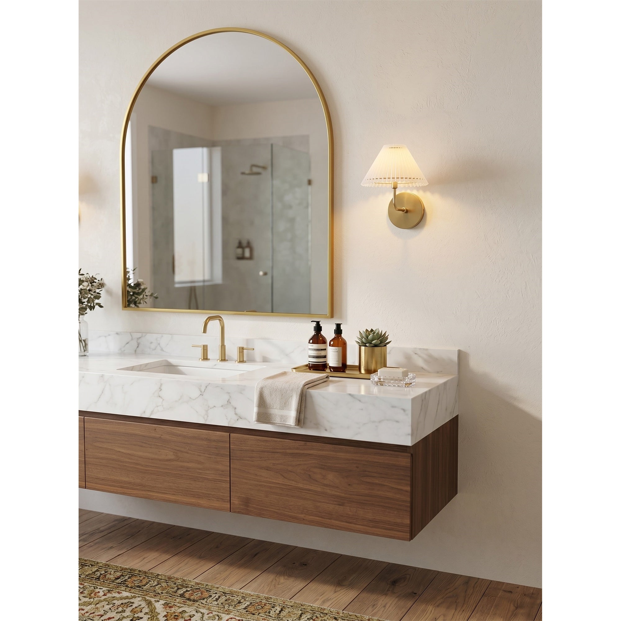 Pleated Fluted Shade Brass Wall Sconce