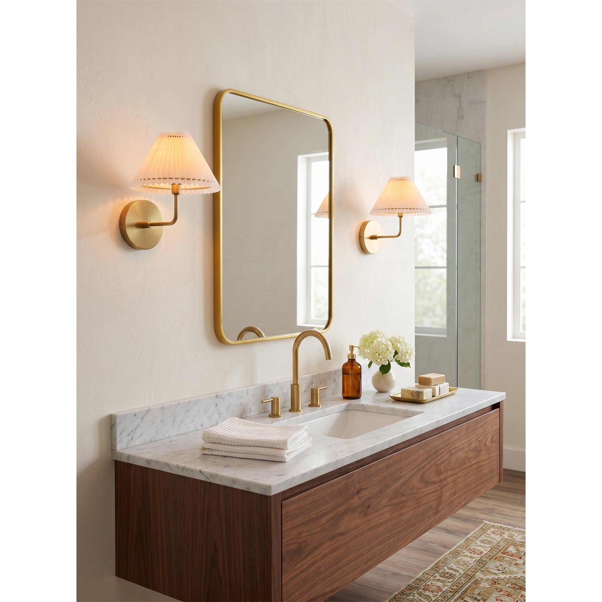 Pleated Fluted Shade Brass Wall Sconce