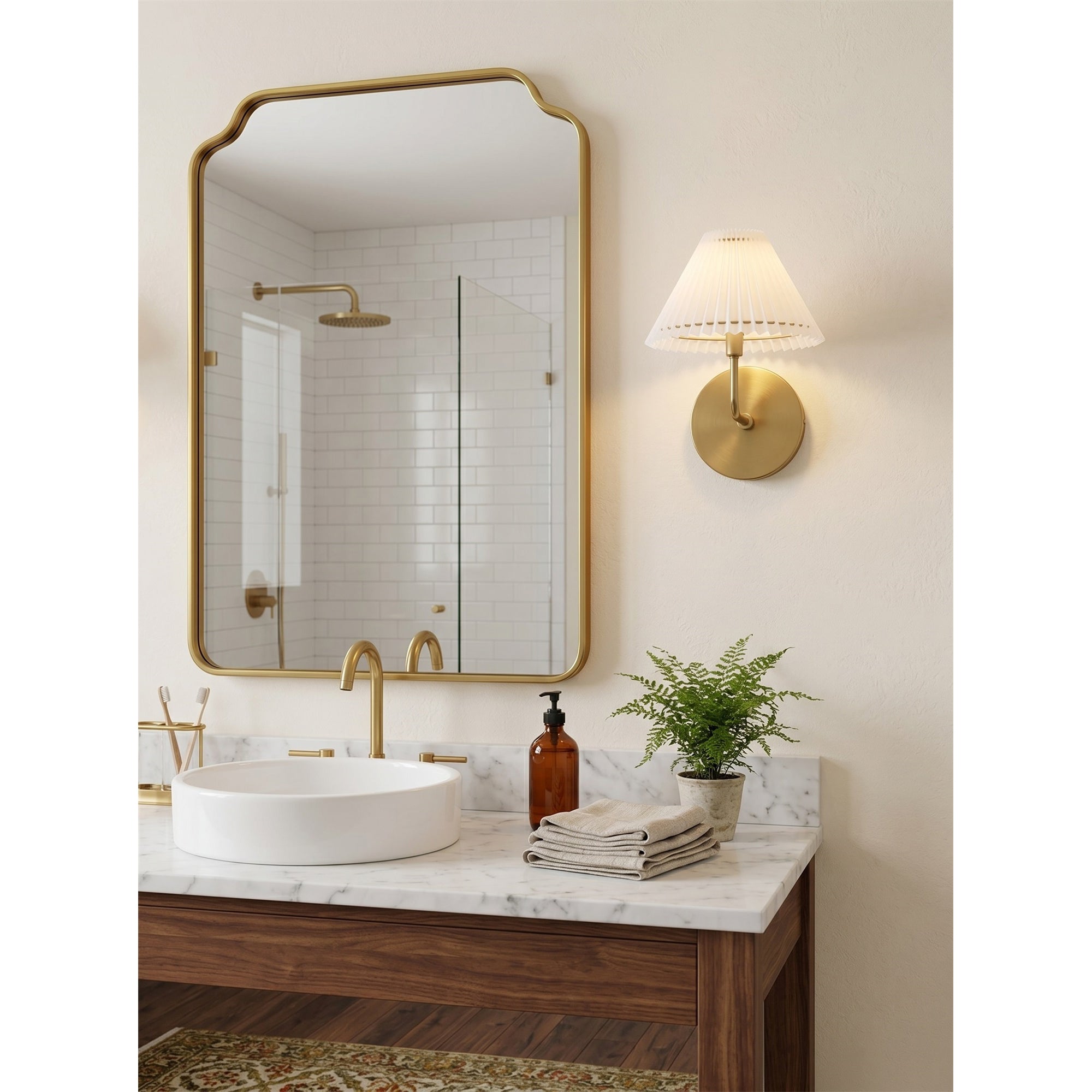 Pleated Fluted Shade Brass Wall Sconce