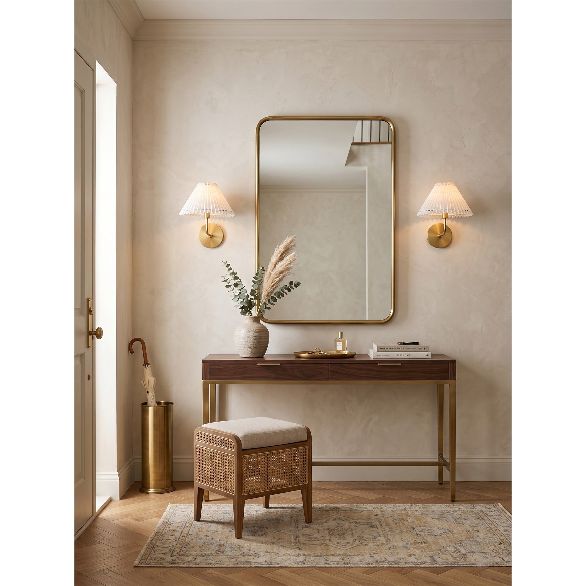 Pleated Fluted Shade Brass Wall Sconce