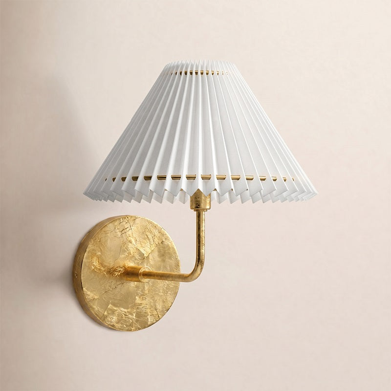 Pleated Fluted Shade Brass Wall Sconce
