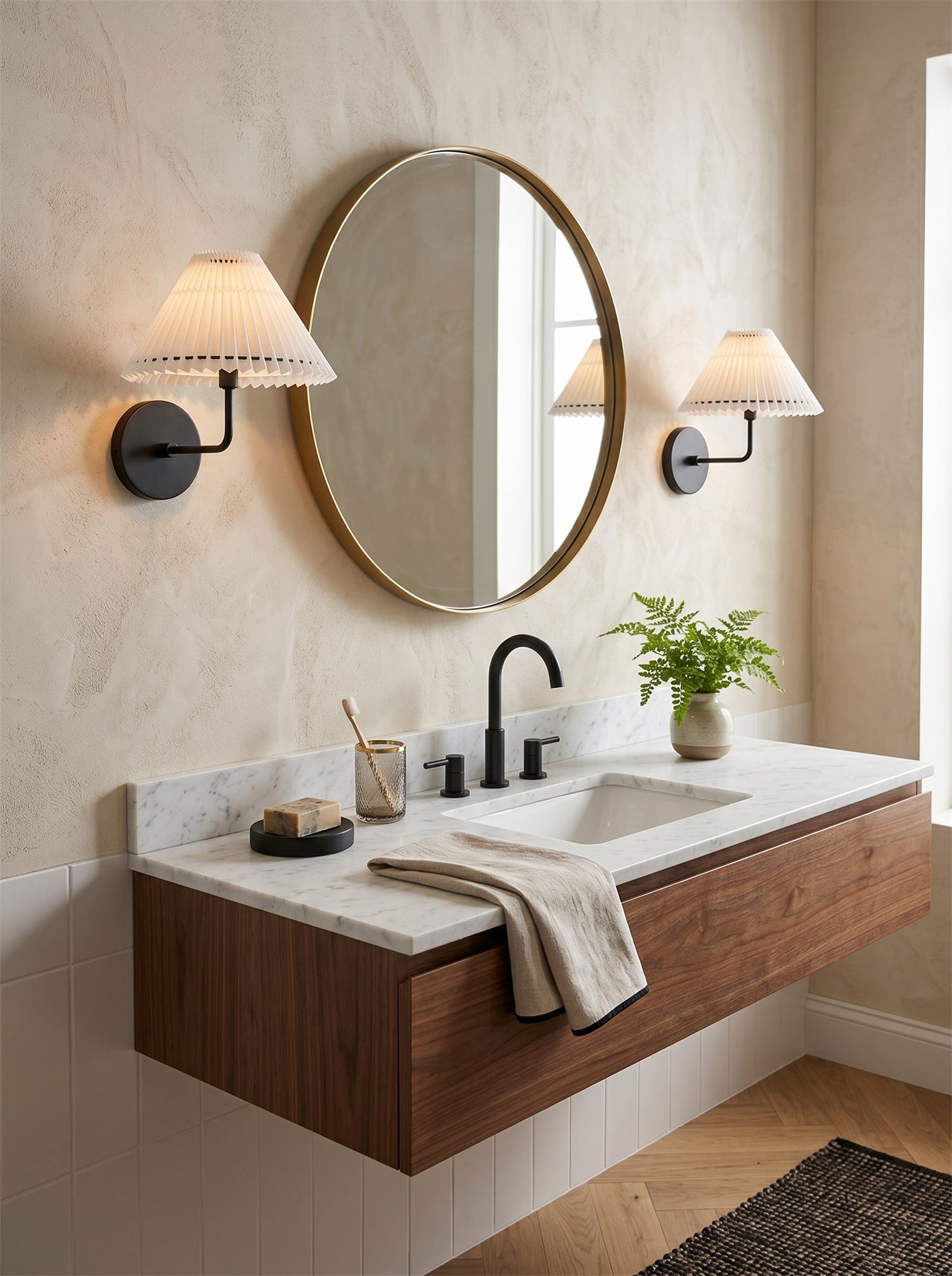 Pleated Fluted Shade Brass Wall Sconce