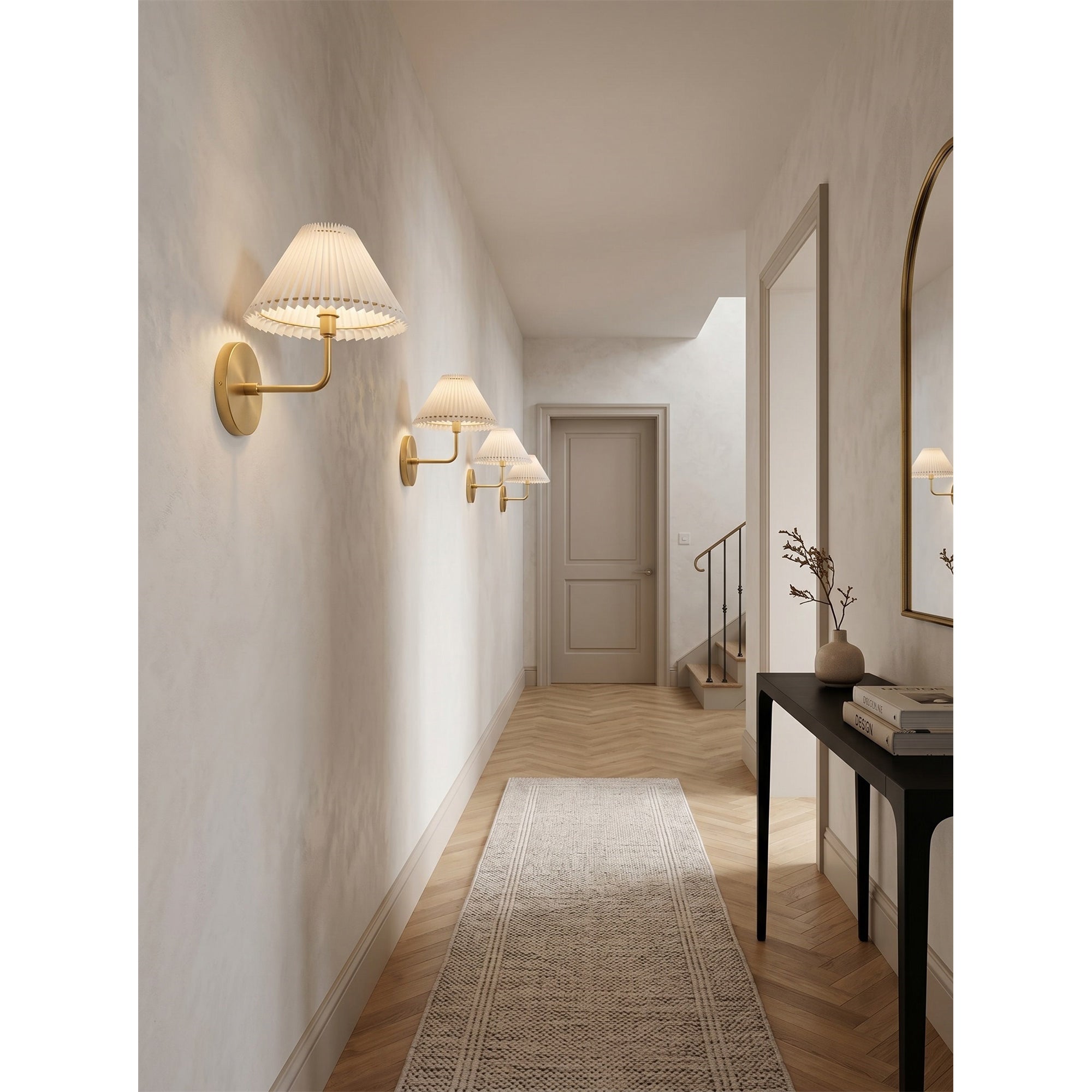 Pleated Fluted Shade Brass Wall Sconce